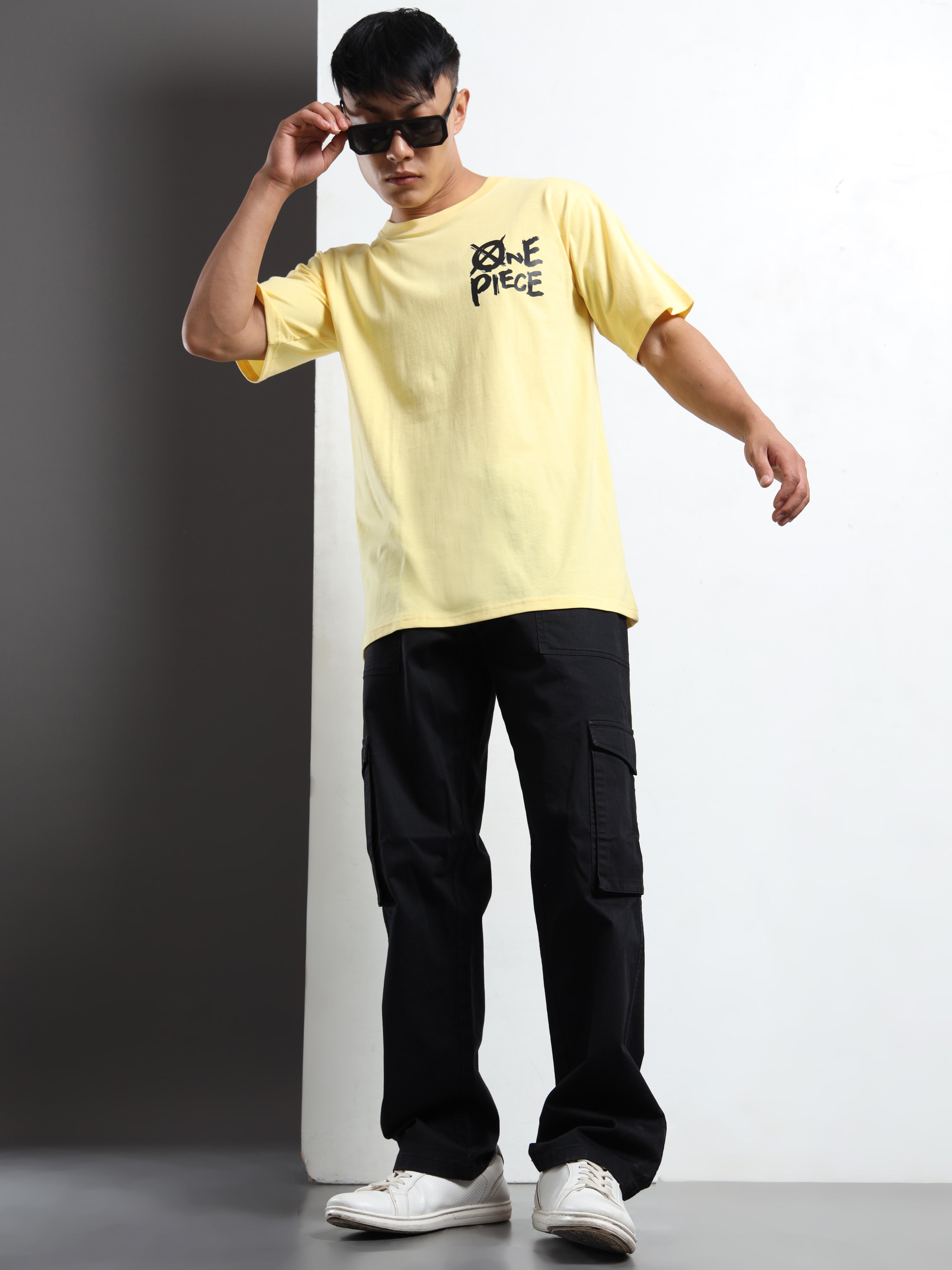 Men's Light Yellow One Piece Anime Graphic T-Shirt