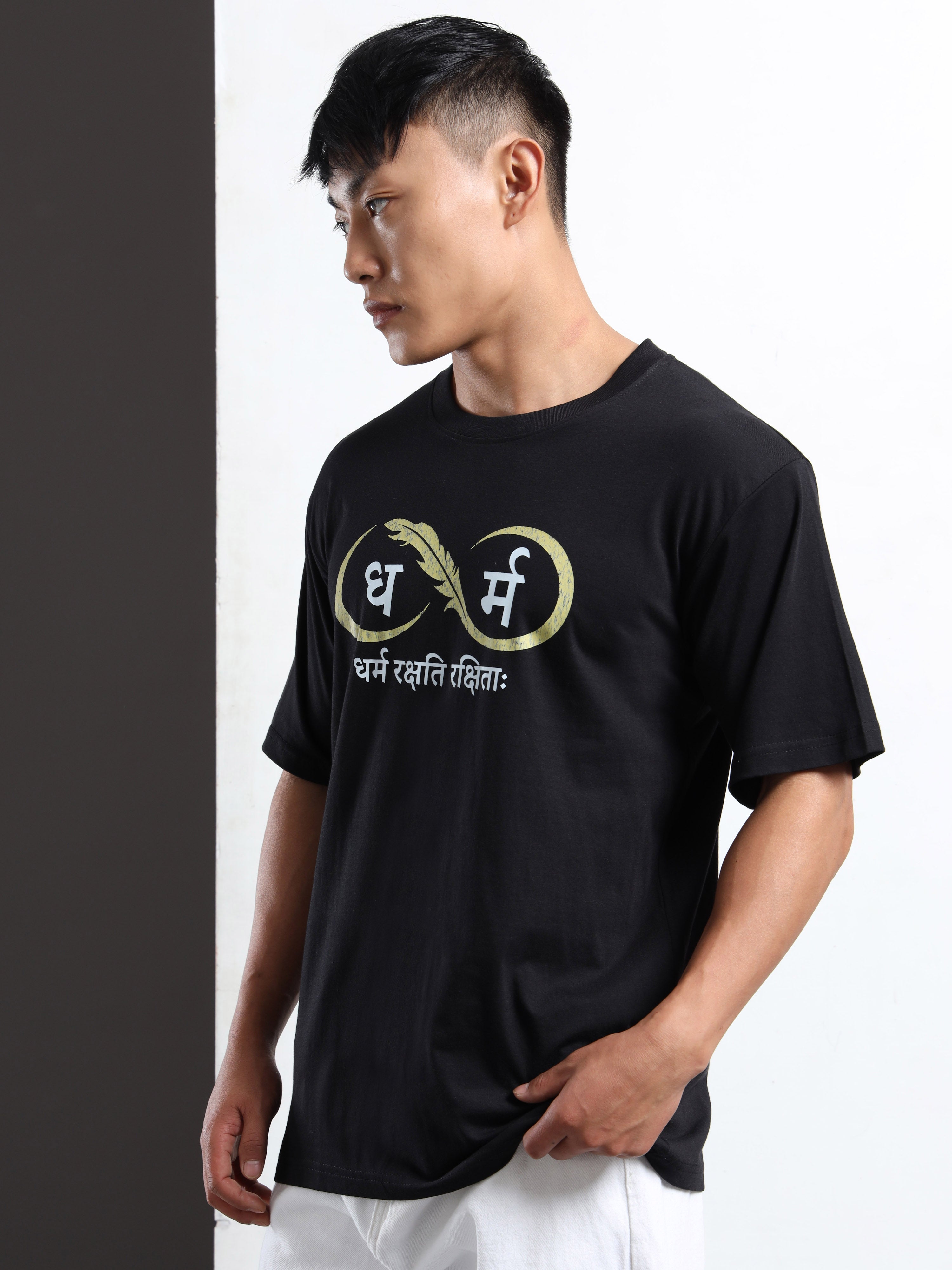 Men's Black and Gold Dharma Infinity Sanskrit T-Shirt