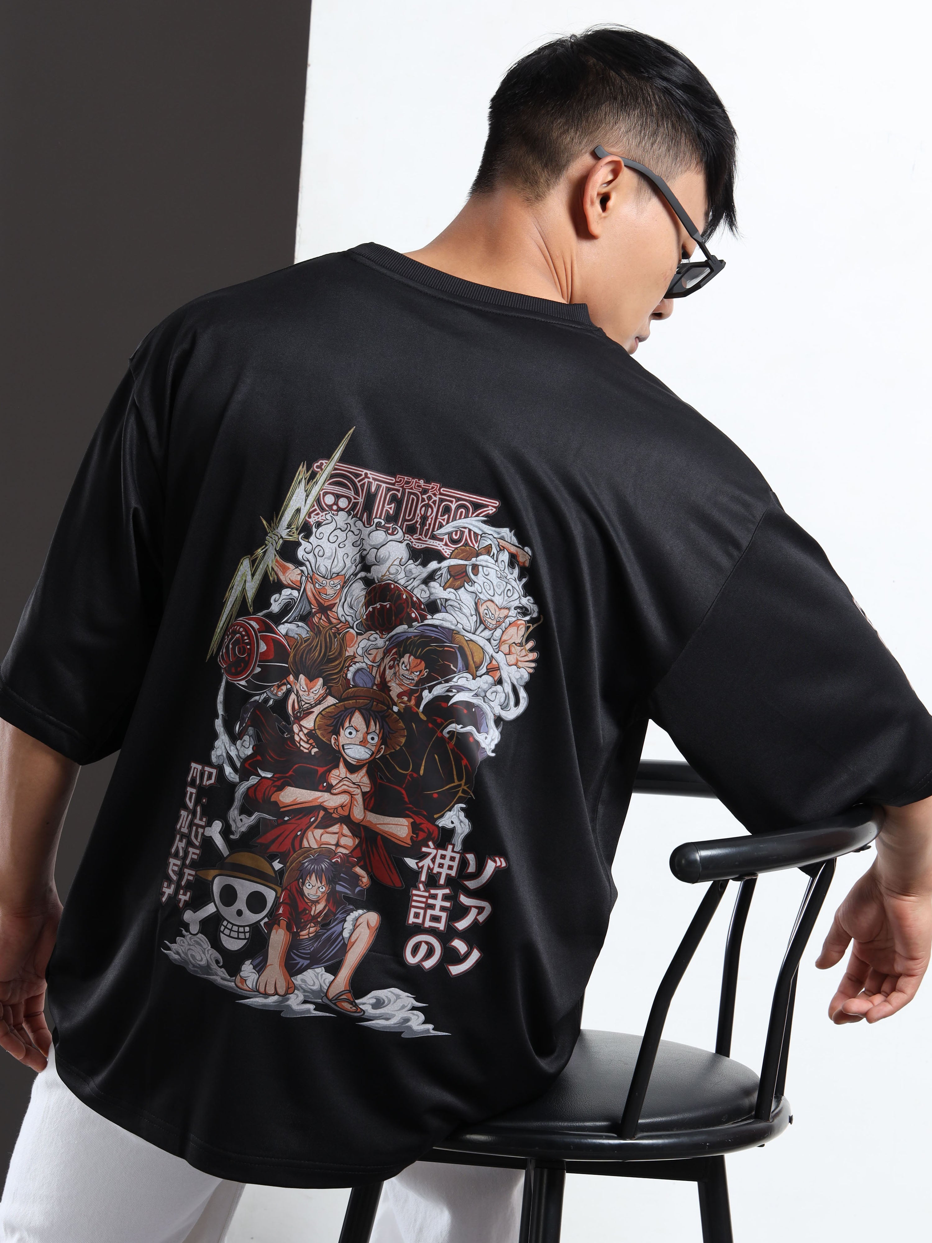 Men's Black One Piece Wano Arc Oversized T-Shirt
