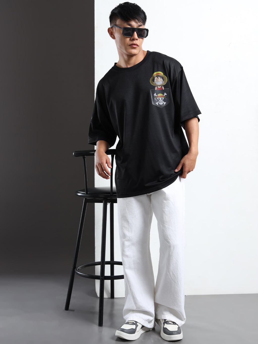 Men's Black One Piece Wano Arc Oversized T-Shirt