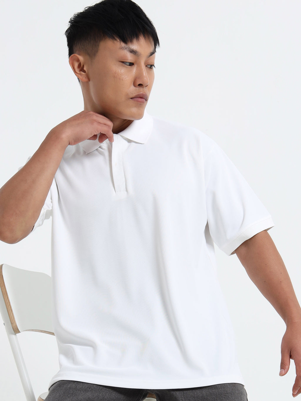 Polo Collar Slim Fit White Men T-shirt