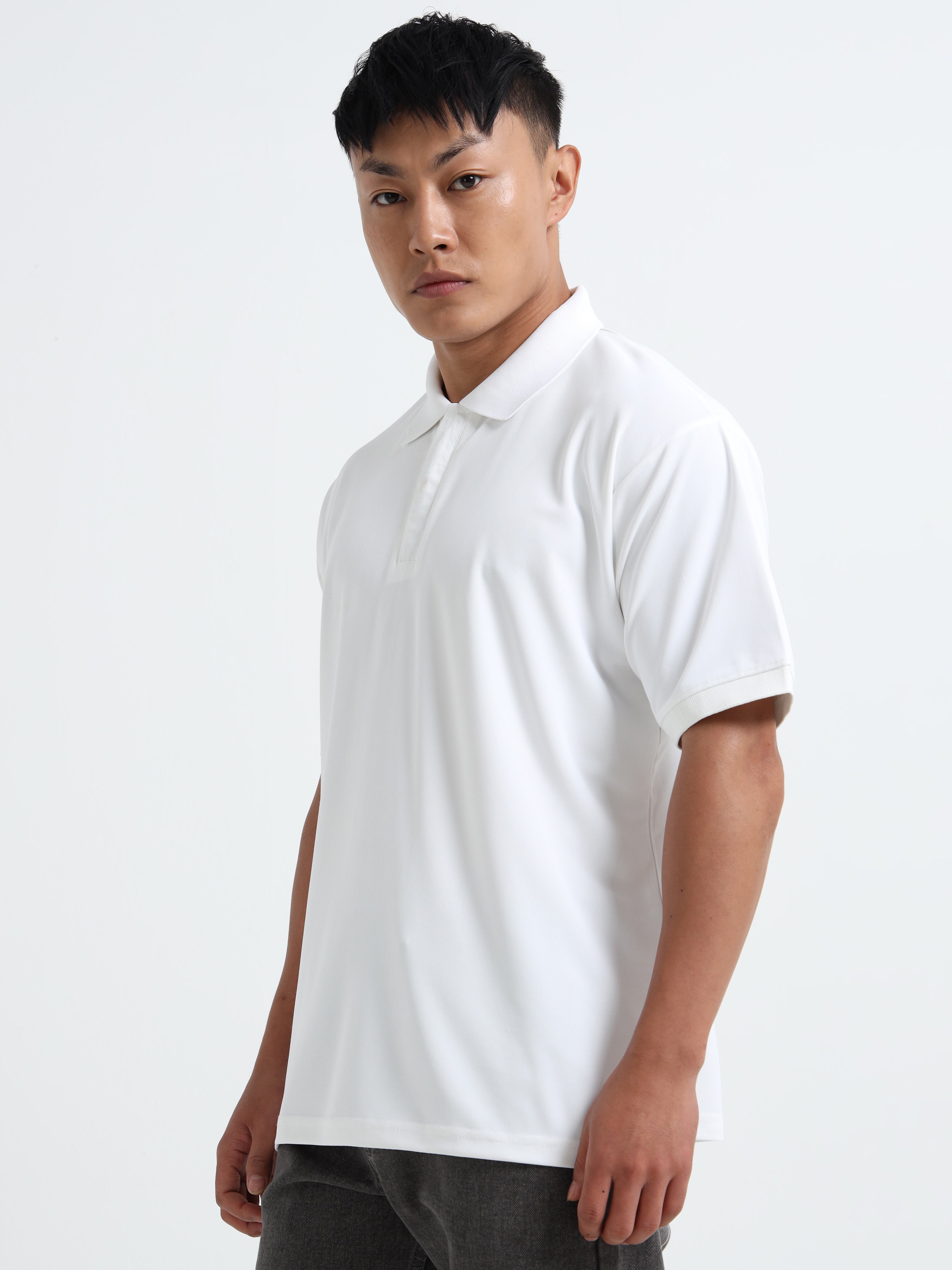 Polo Collar Slim Fit White Men T-shirt