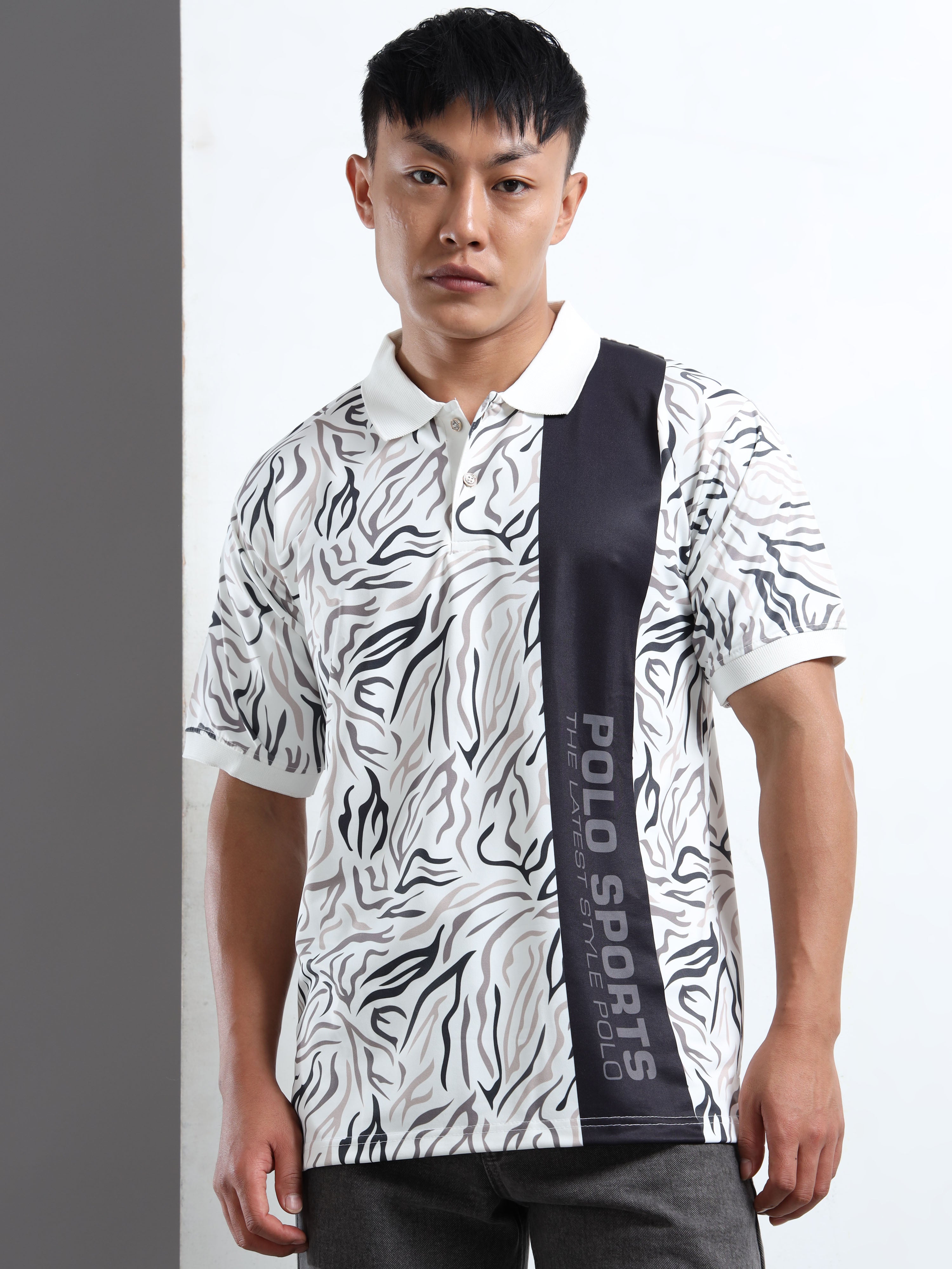 Zebra Printed Polo Collar Men T-Shirt
