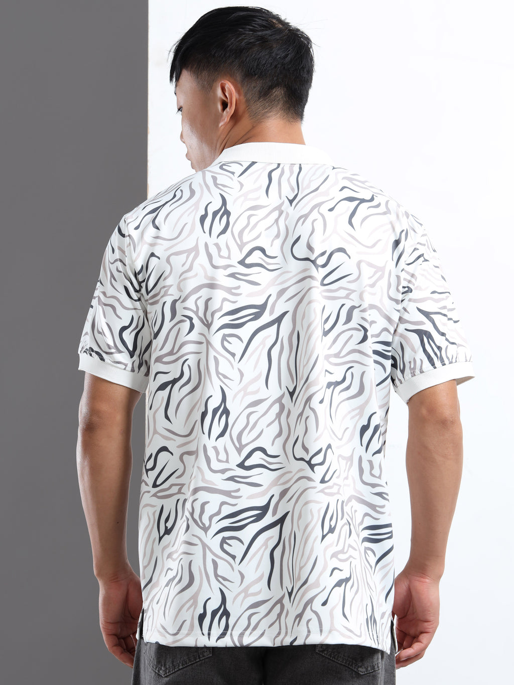 Zebra Printed Polo Collar Men T-Shirt