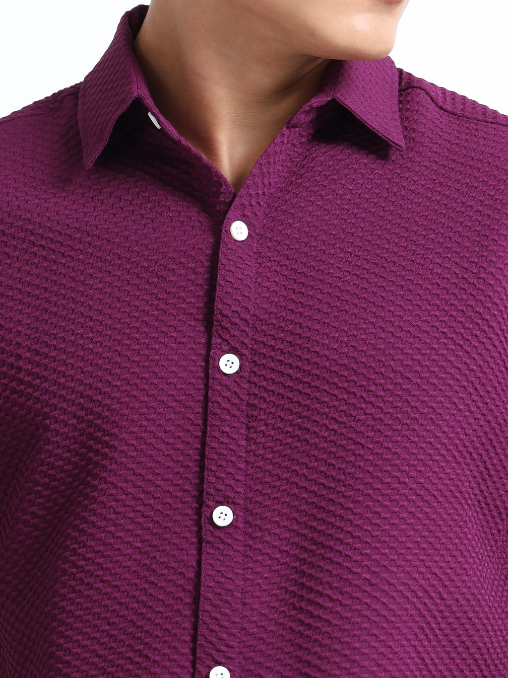 Men's Purple Geometric Textured Short Sleeve Casual Shirt