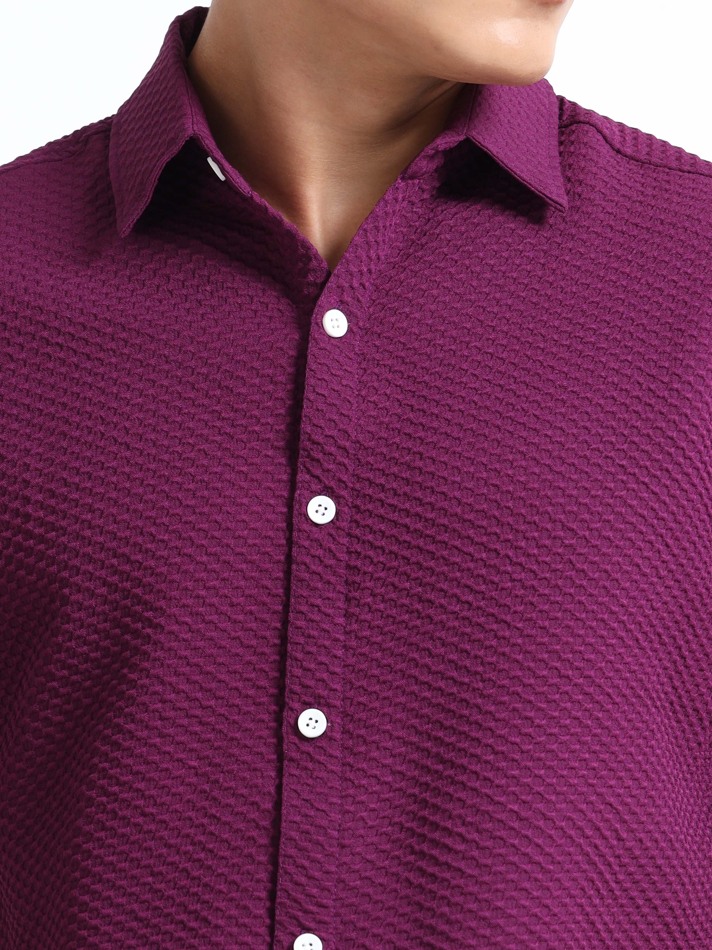 Men's Purple Geometric Textured Short Sleeve Casual Shirt