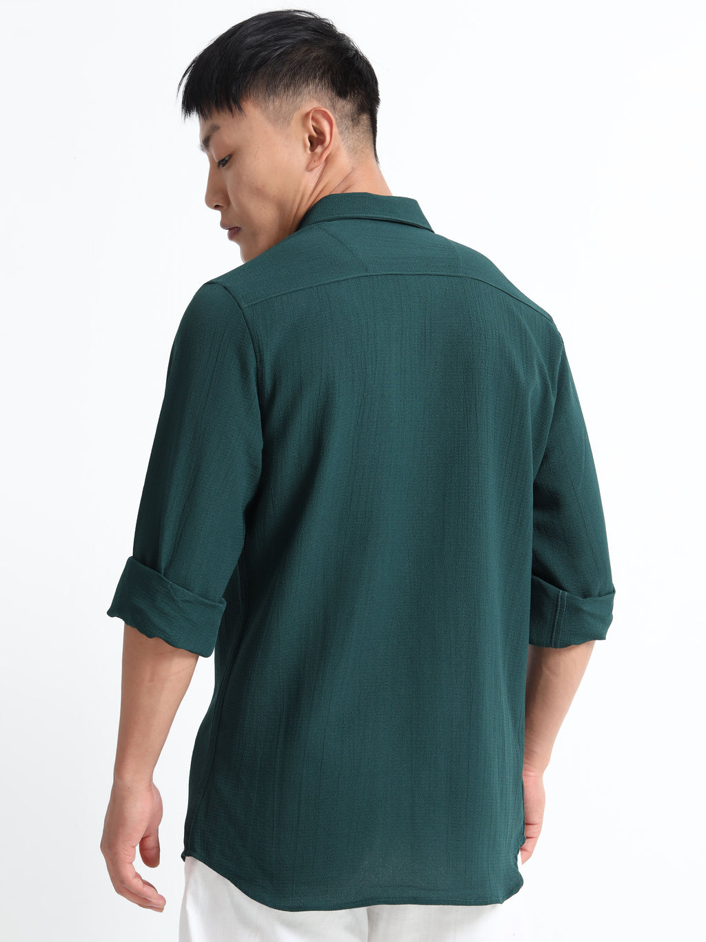 Men’s Green Textured Casual Button-Down Shirt