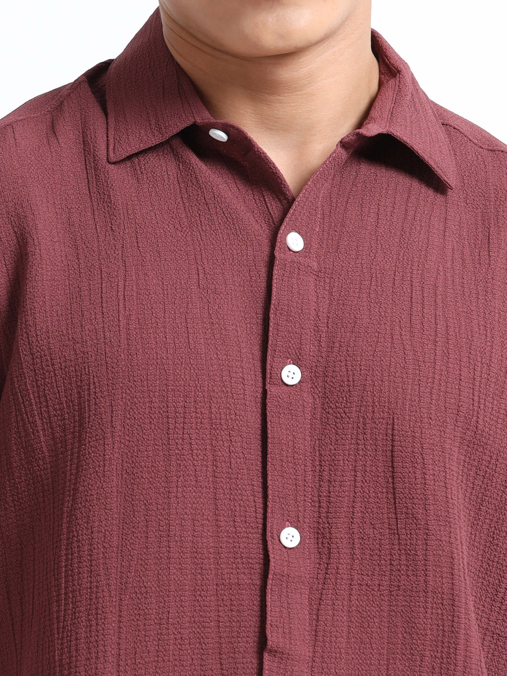 Men's Brown Crinkled Textured Short Sleeve Casual Shirt