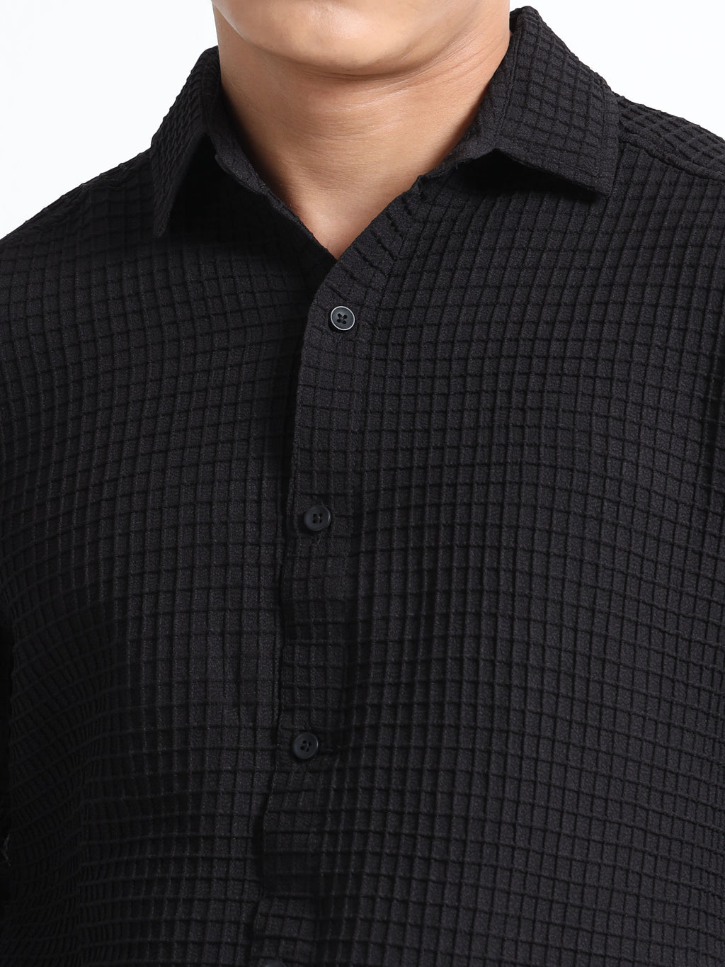 Men’s Black Textured Grid Casual Shirt