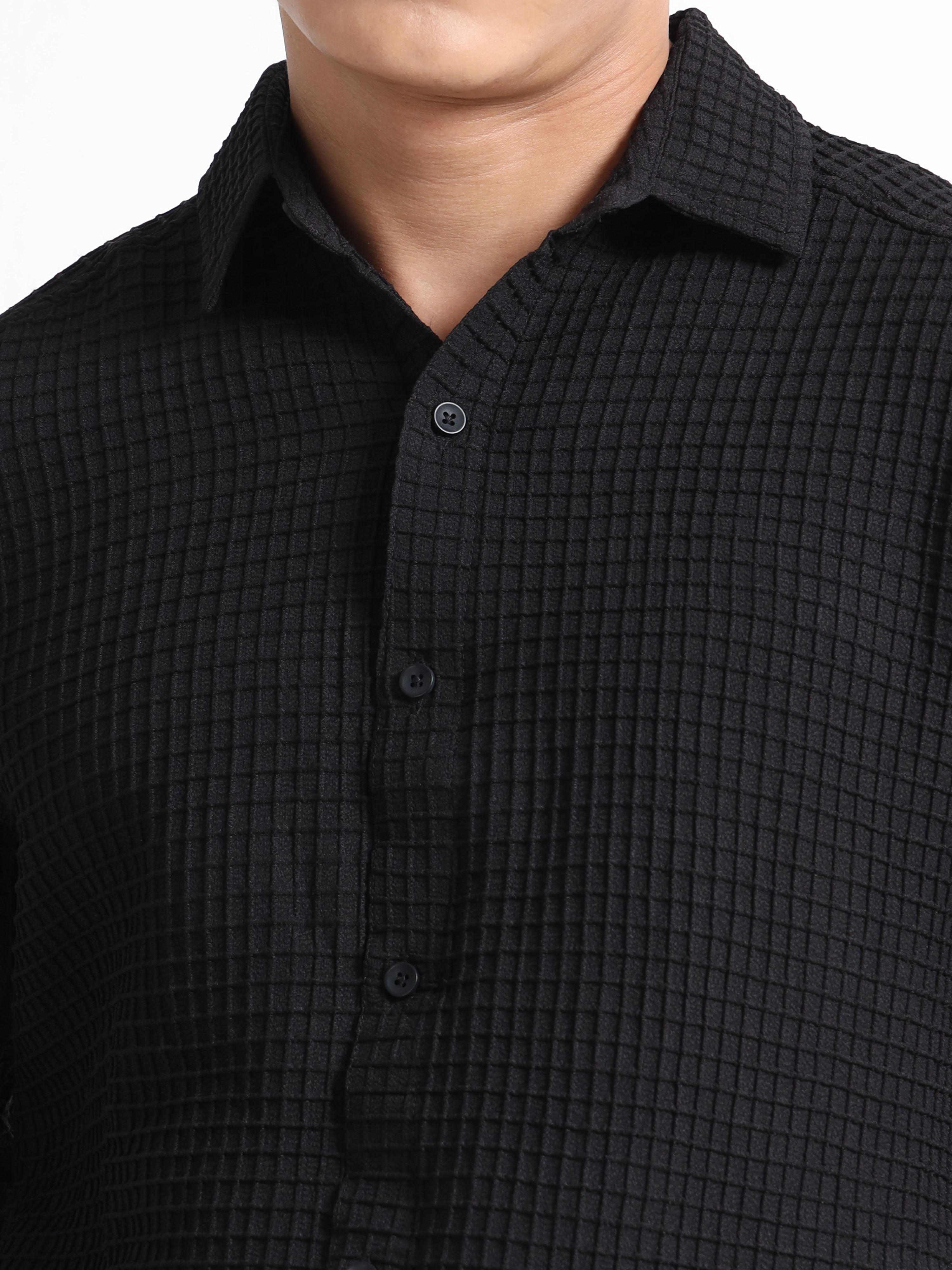 Men’s Black Textured Grid Casual Shirt