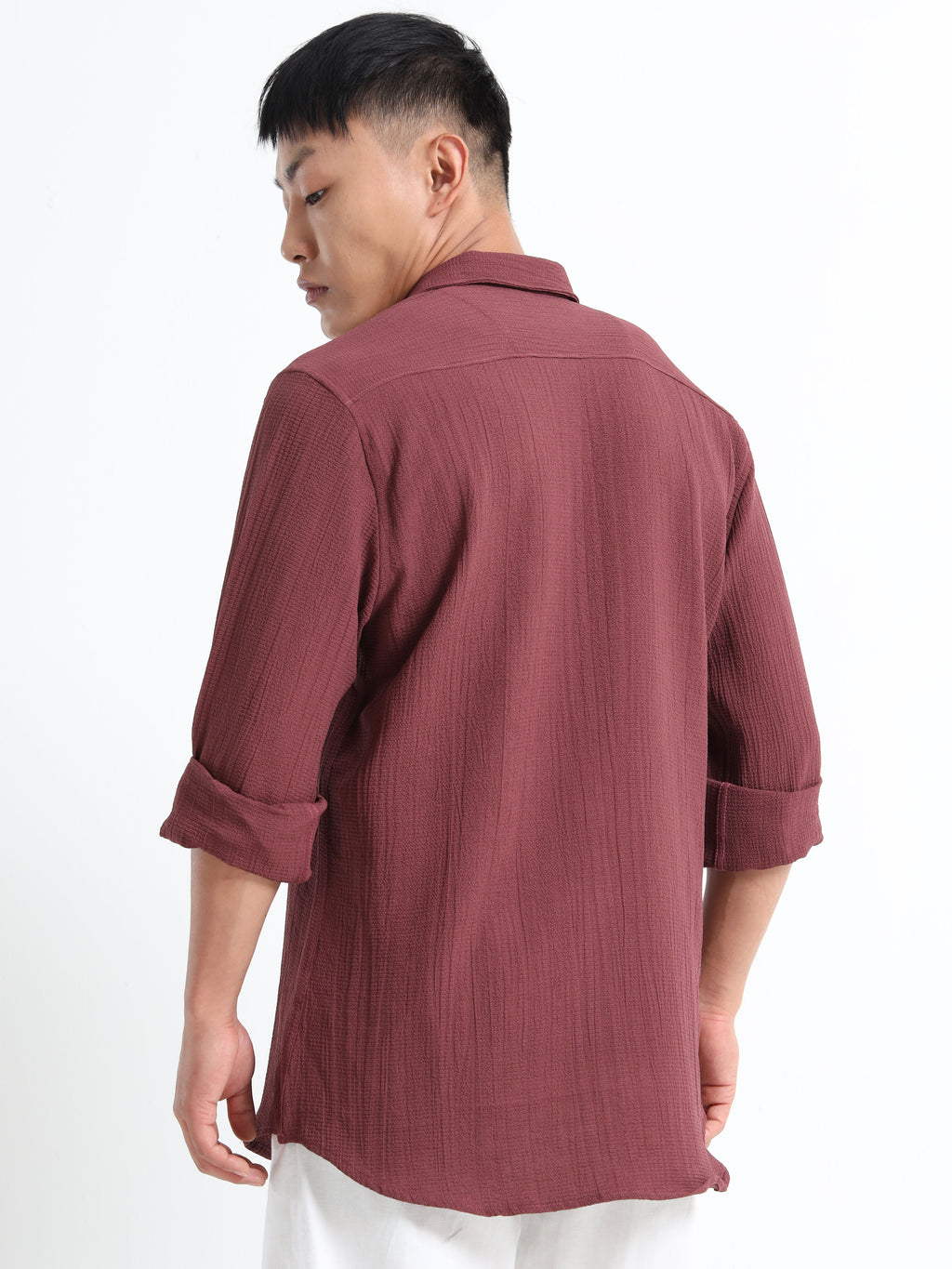 Men’s Brown Textured Casual Button-Down Shirt