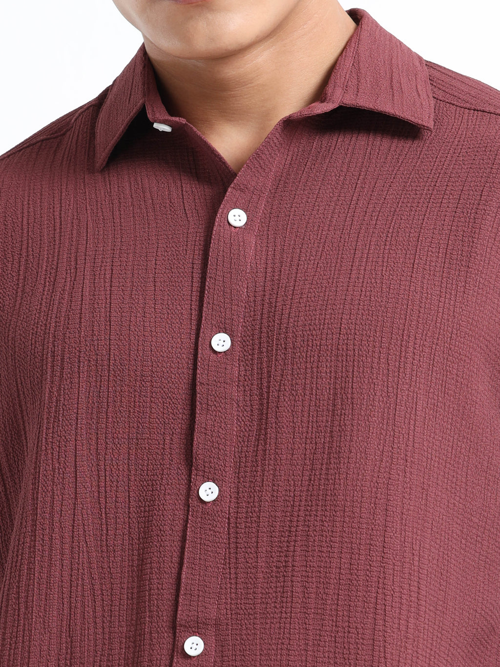 Men’s Brown Textured Casual Button-Down Shirt