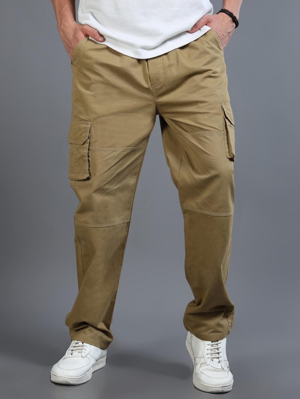 Men's Beige Straight-Leg Cargo Pants