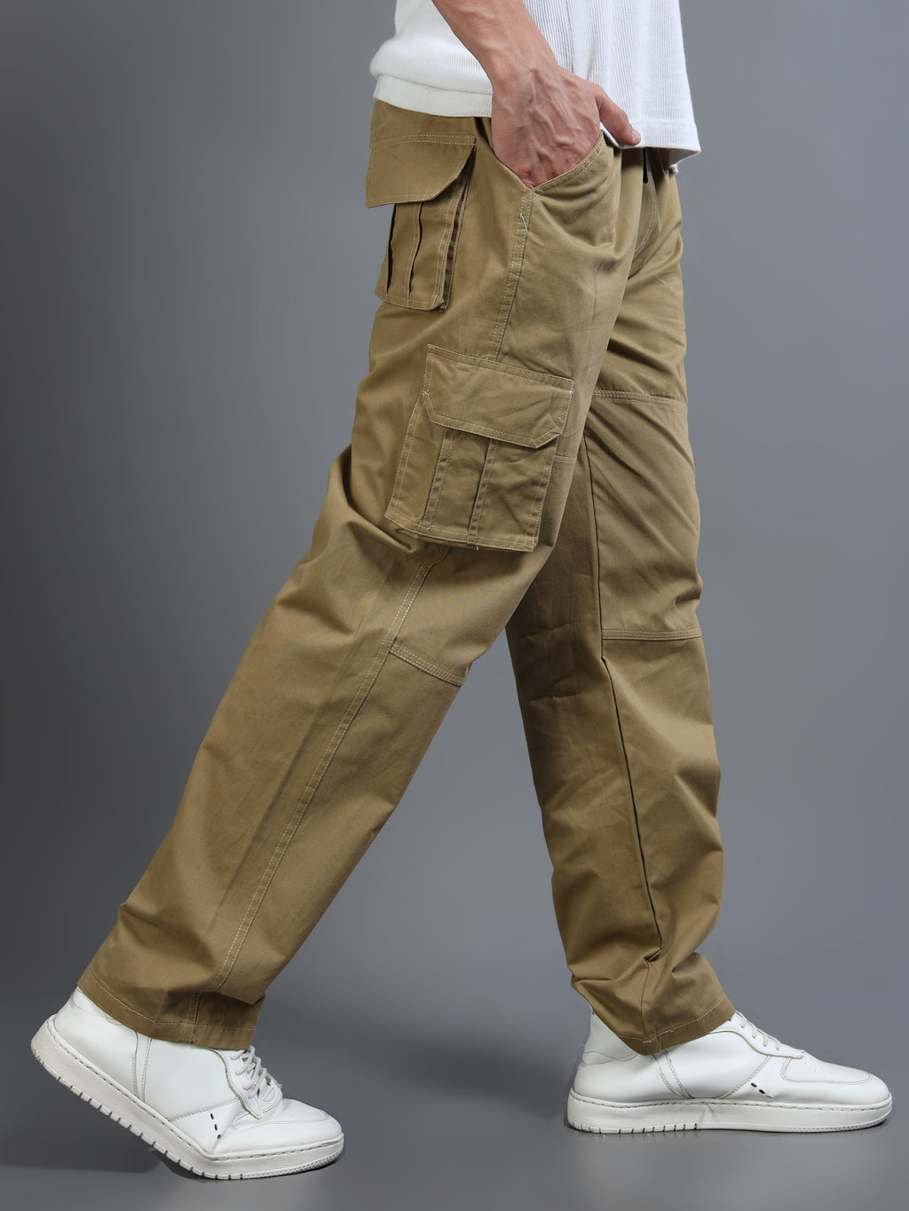 Men's Beige Straight-Leg Cargo Pants
