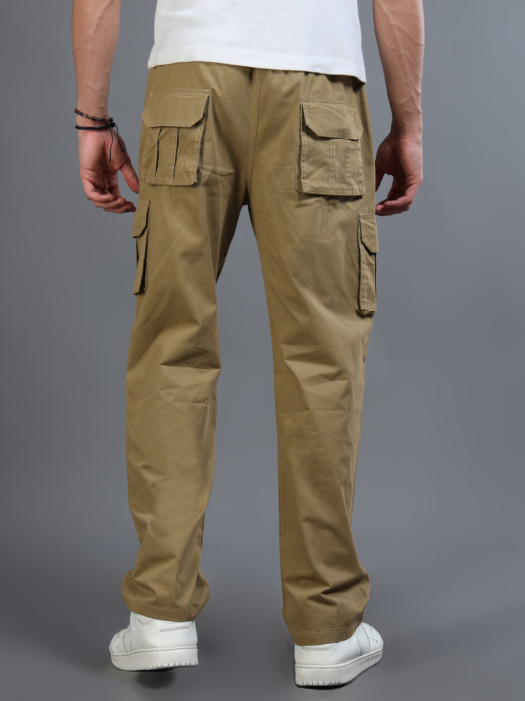 Men's Beige Straight-Leg Cargo Pants