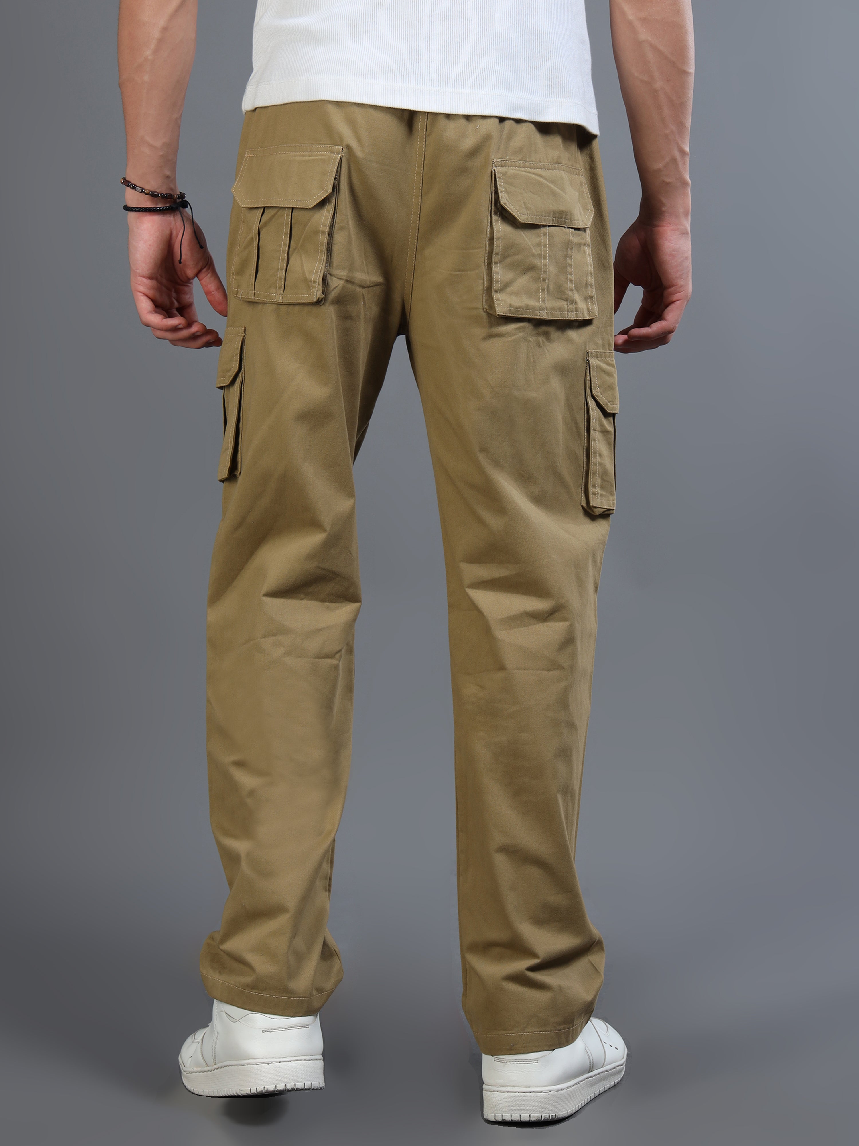 Men's Beige Straight-Leg Cargo Pants