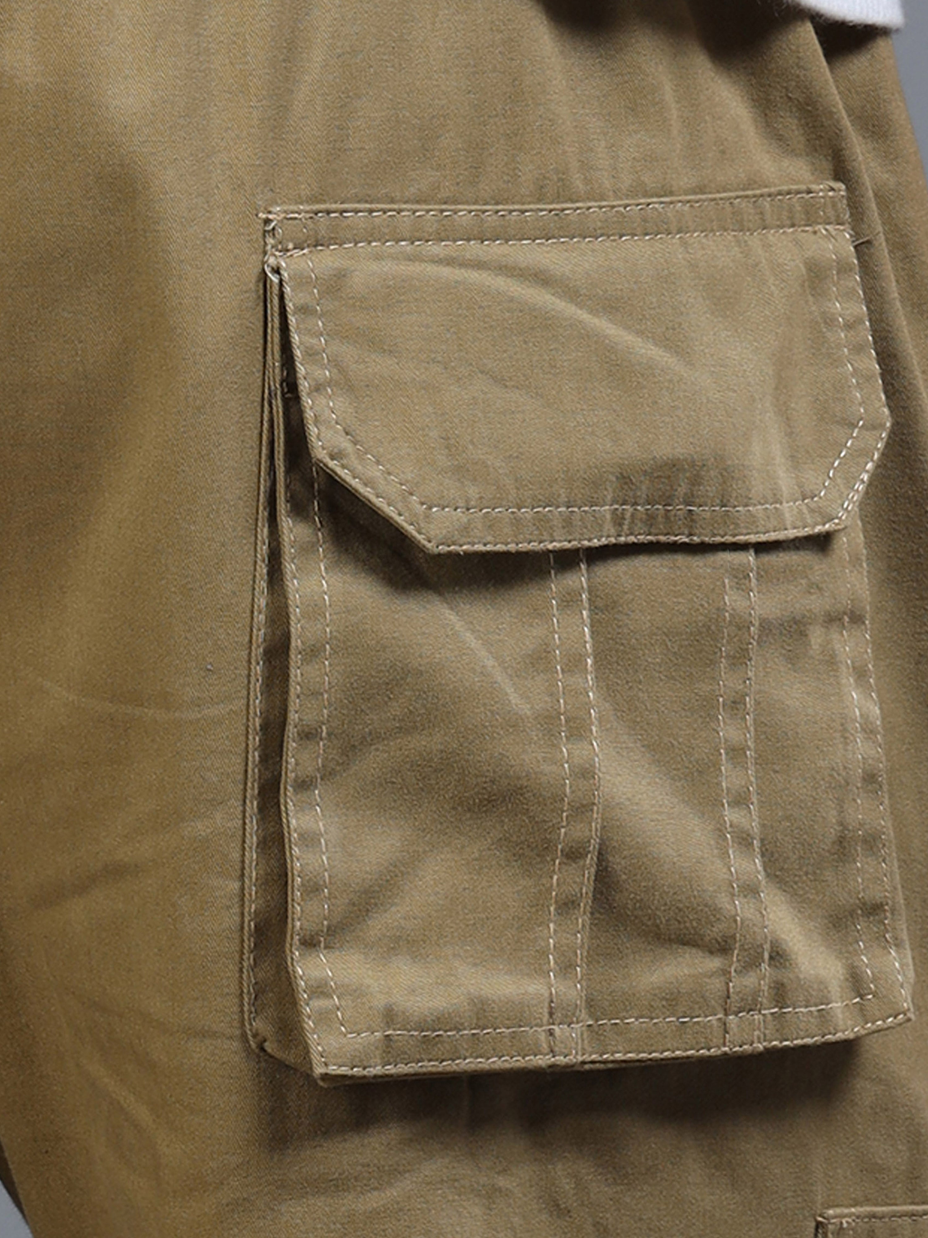 Men's Beige Straight-Leg Cargo Pants