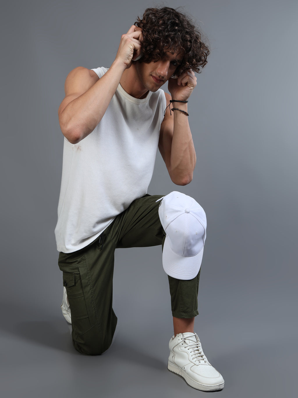 Men Slim Fit Green Cargo Trousers