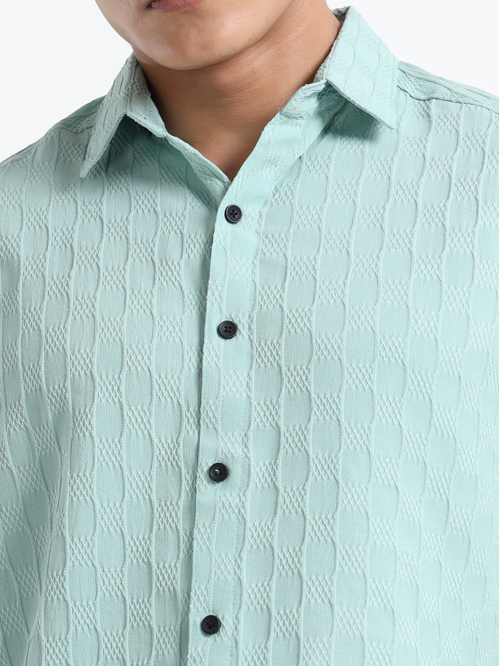 Men’s Mint Blue Textured Check Casual Shirt