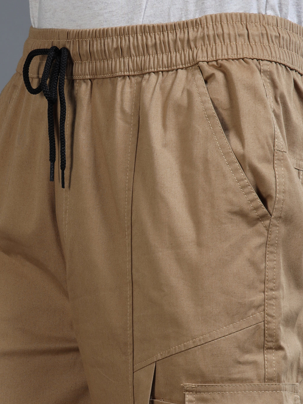 Men Slim Fit Beige Cargo Trousers