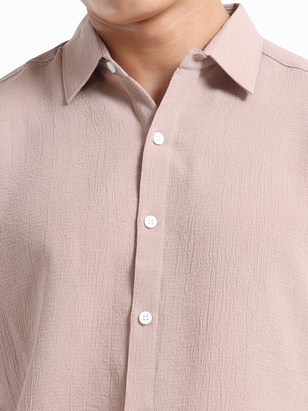 Men's Beige Crinkled Textured Short Sleeve Casual Shirt