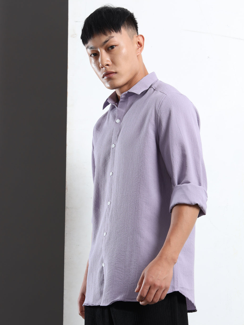 Men’s Lavender Textured Casual Button-Down Shirt