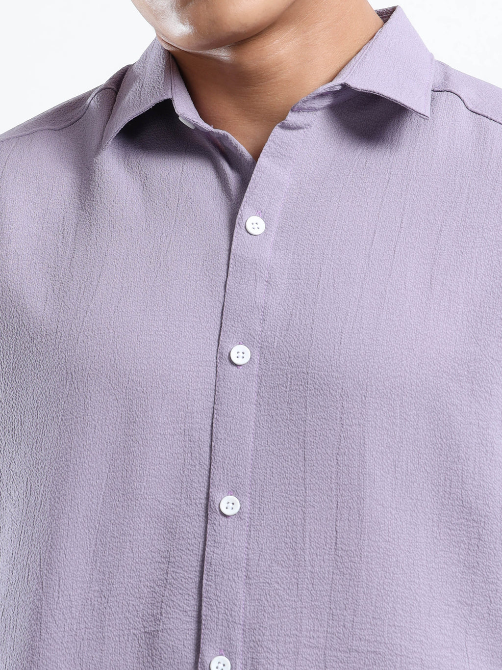 Men’s Lavender Textured Casual Button-Down Shirt