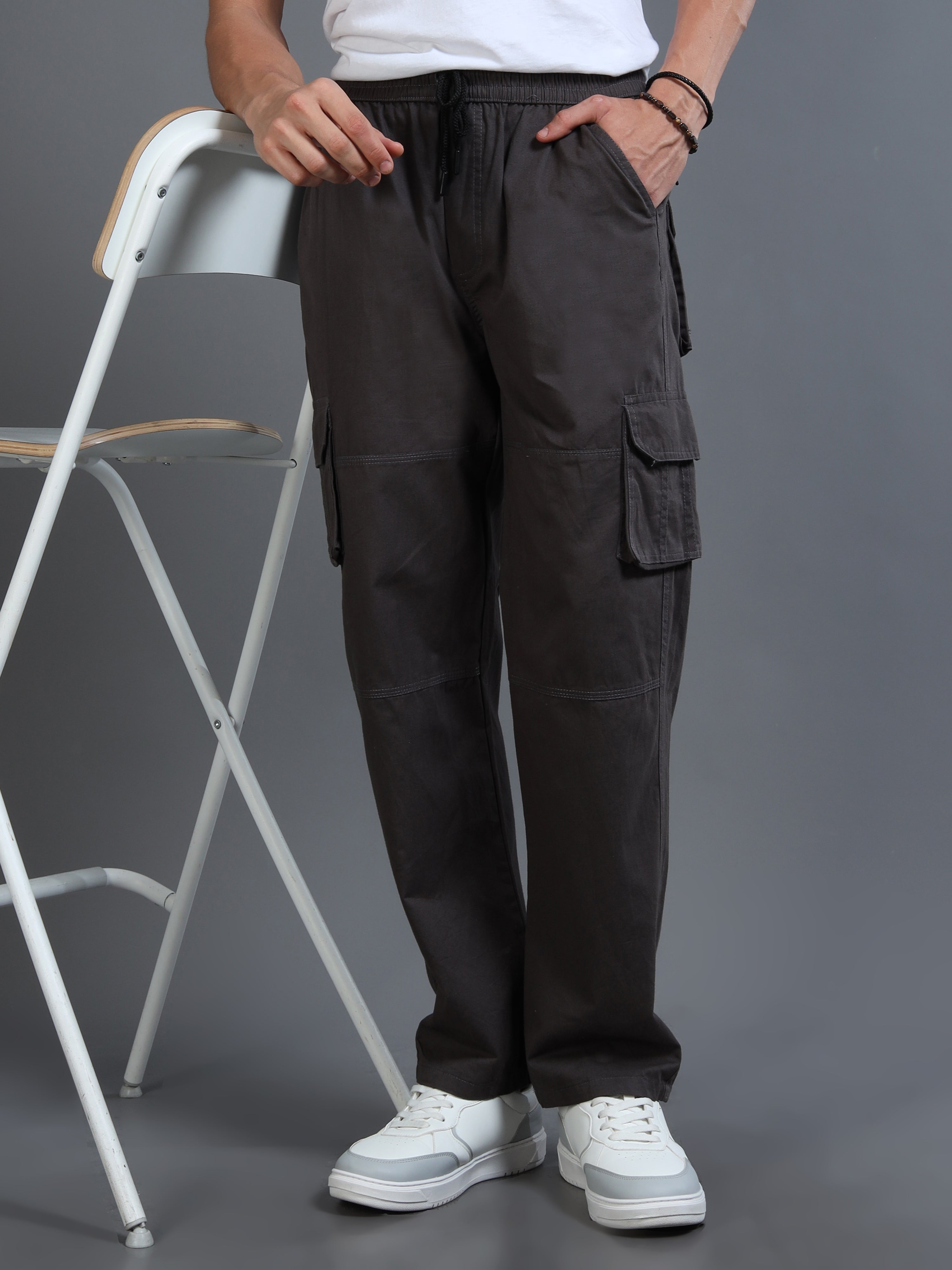Men's Charcoal Grey Straight-Leg Cargo Pants
