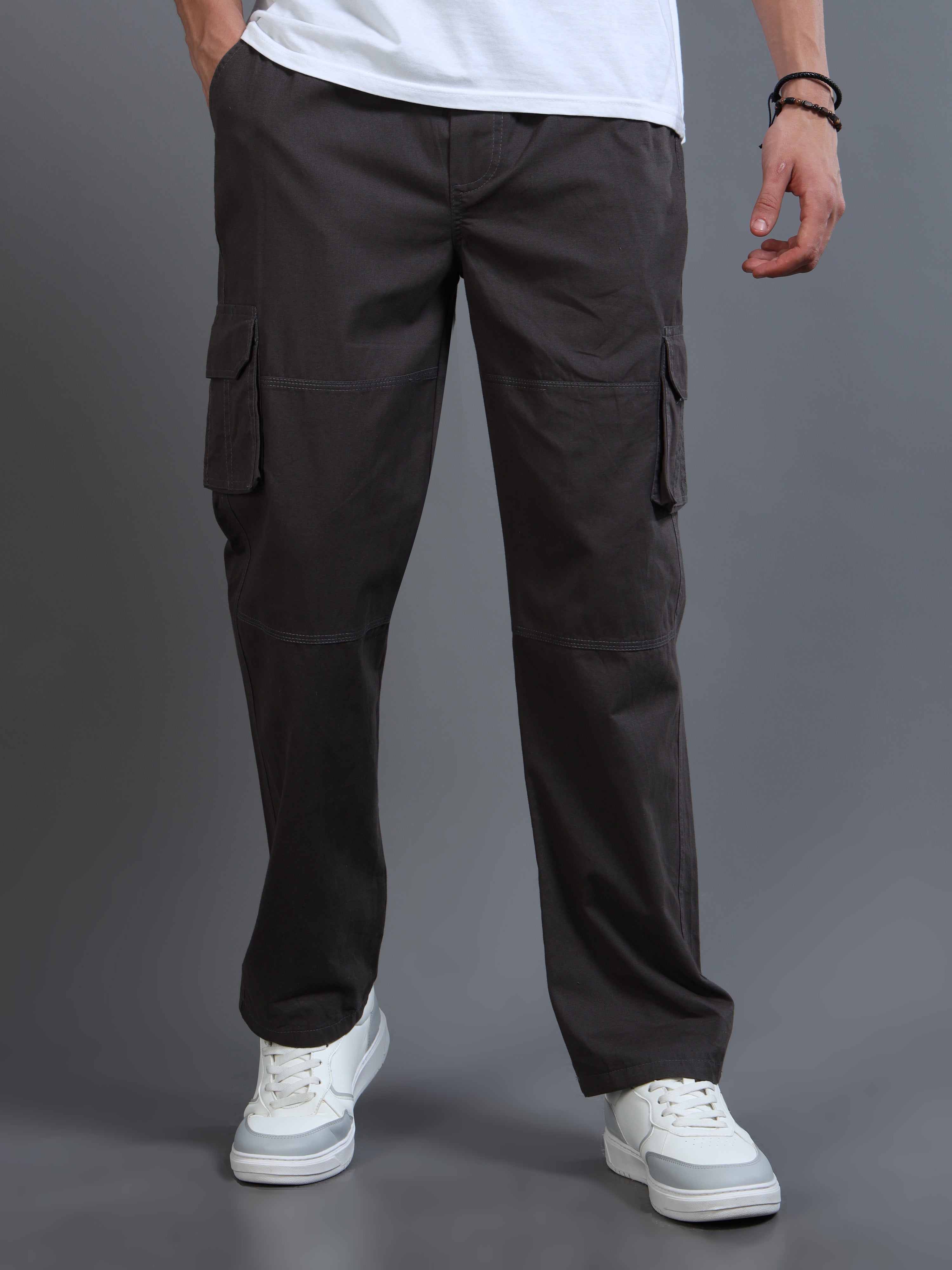 Men's Charcoal Grey Straight-Leg Cargo Pants