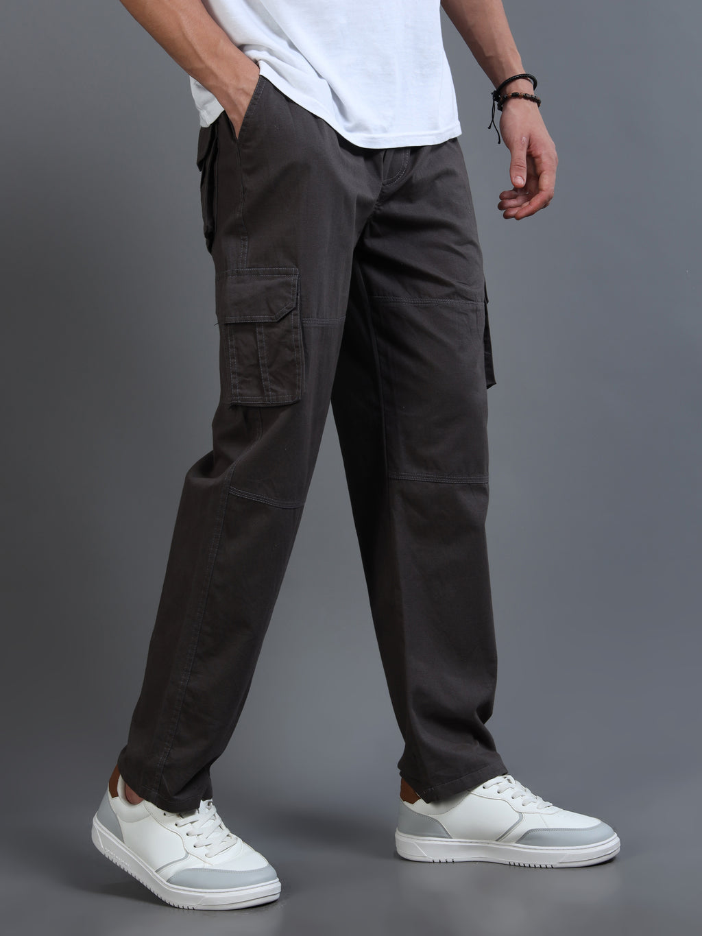 Men's Charcoal Grey Straight-Leg Cargo Pants