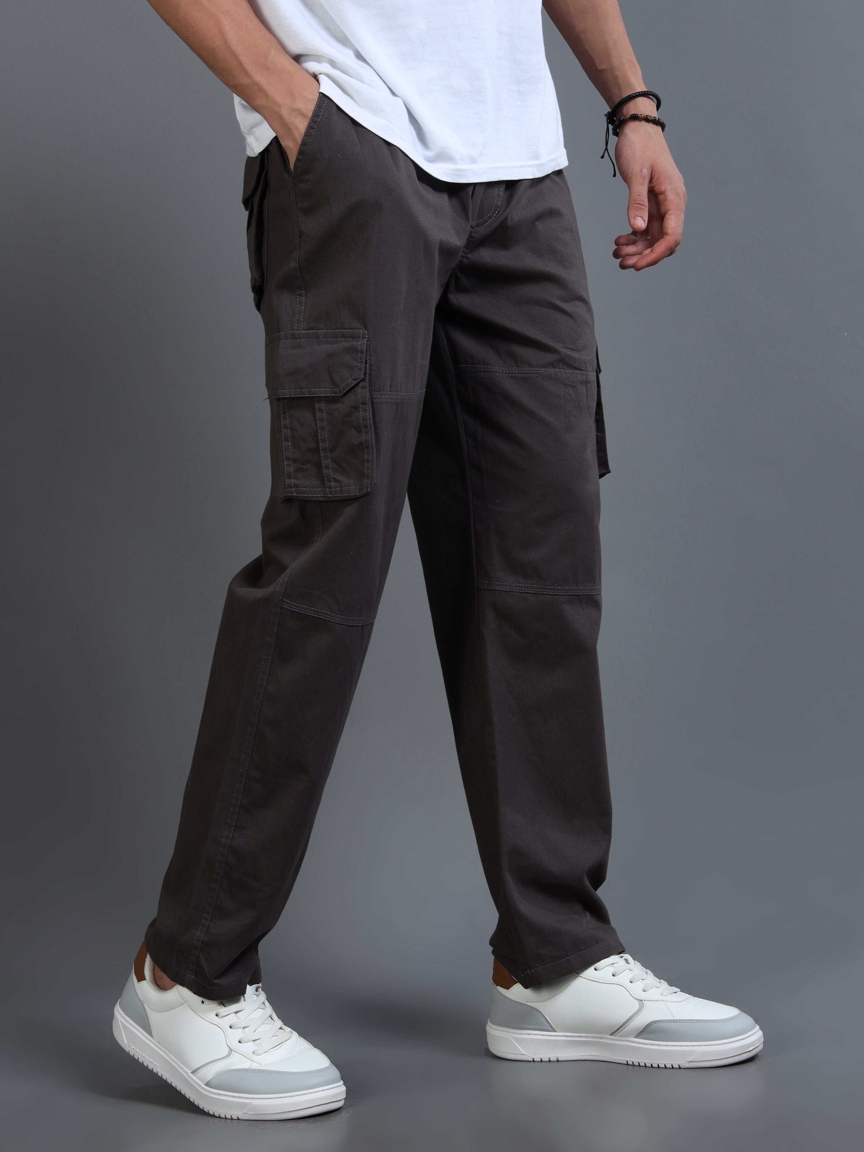 Men's Charcoal Grey Straight-Leg Cargo Pants