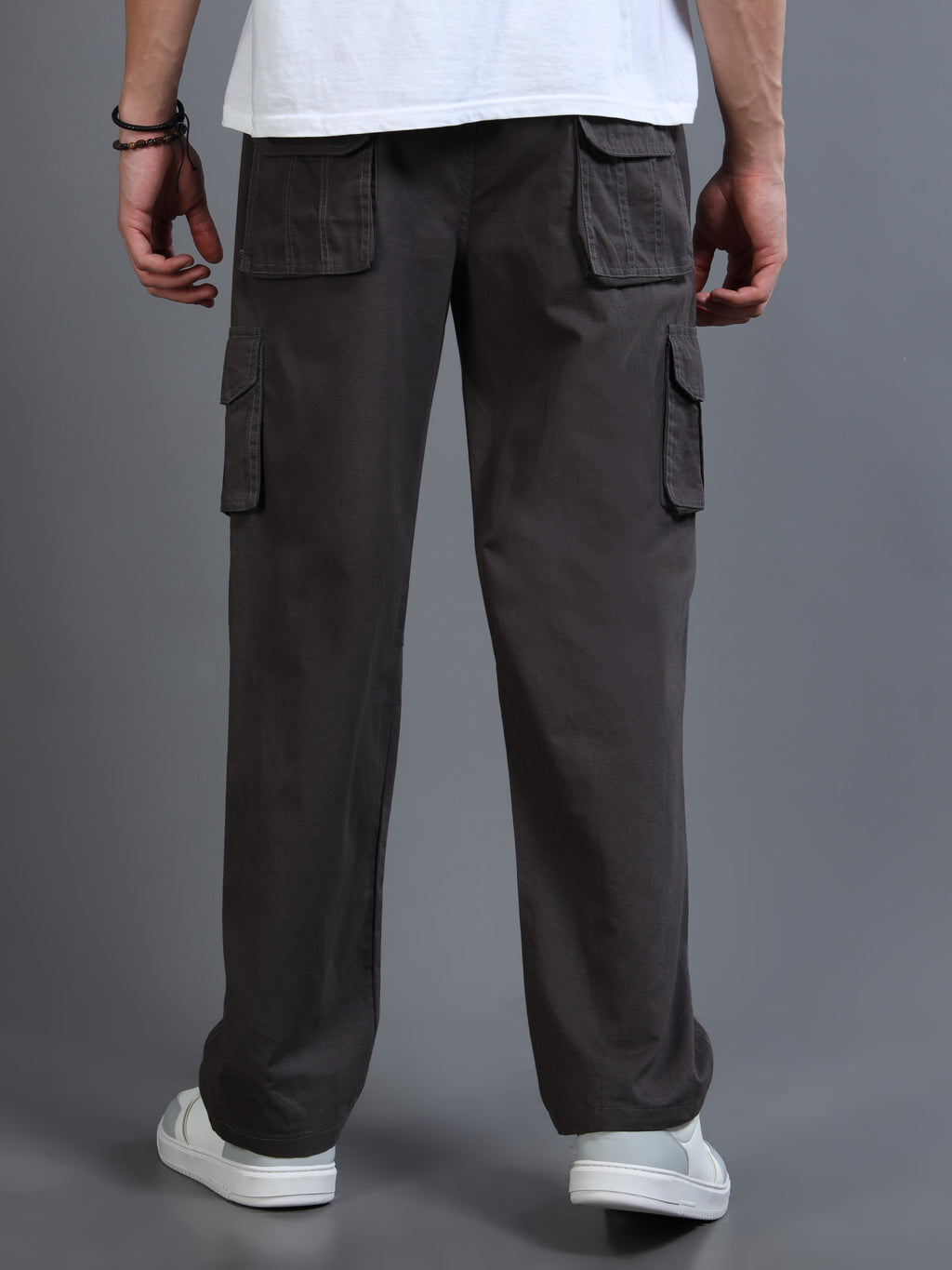 Men's Charcoal Grey Straight-Leg Cargo Pants