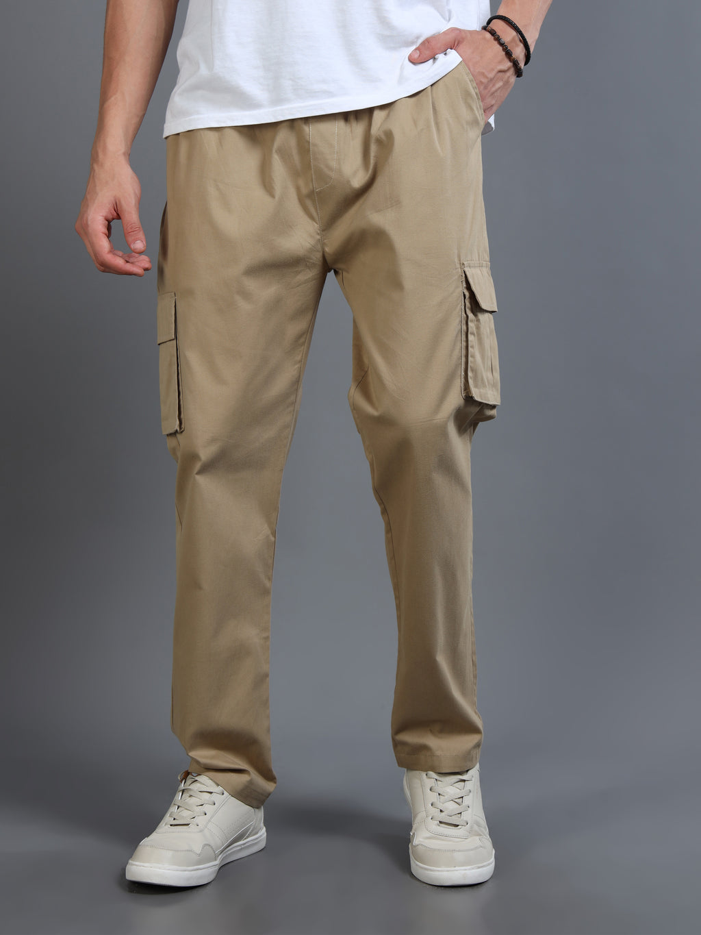 Men's Beige Rear Cargo Trousers