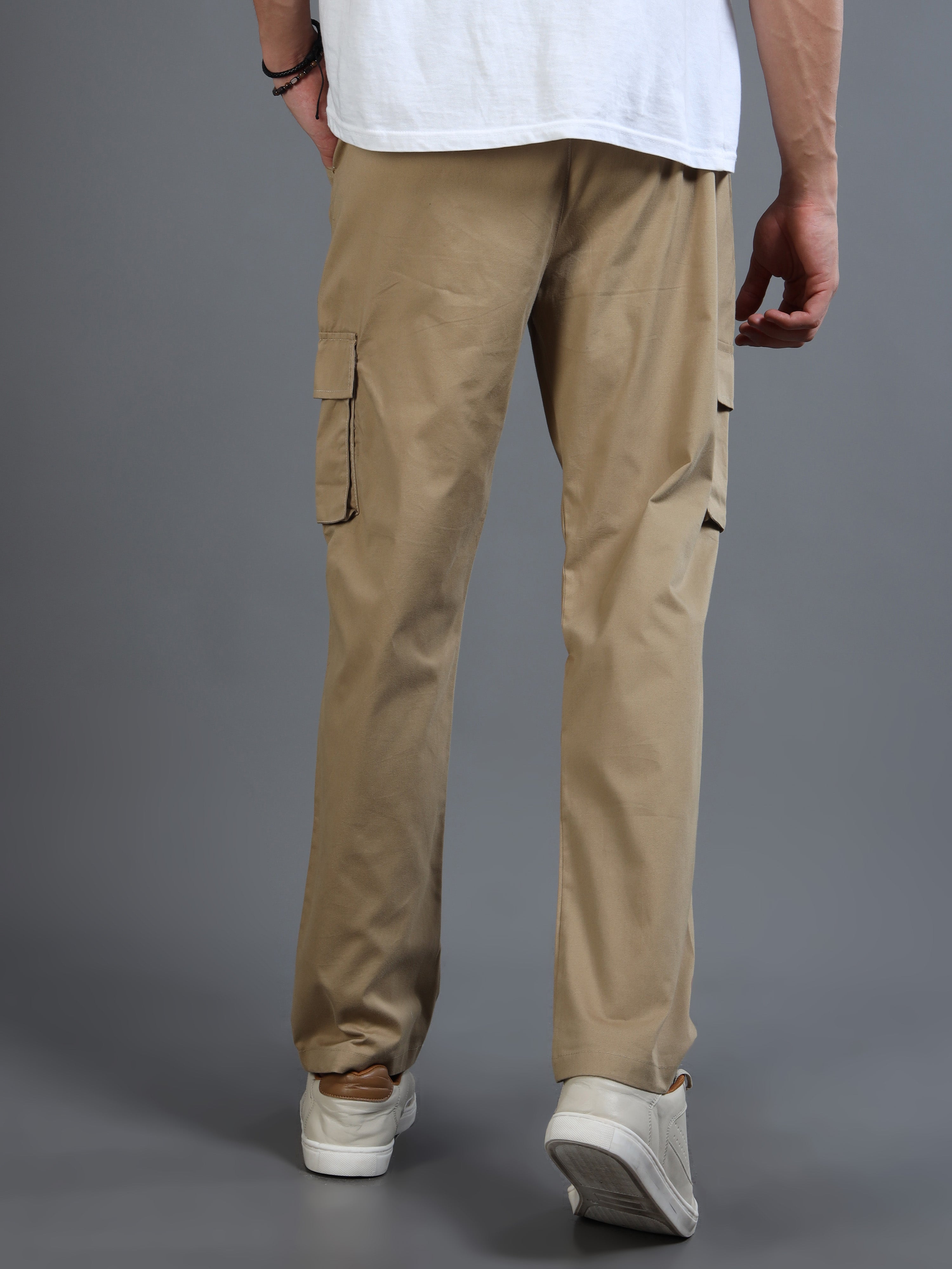 Men's Beige Rear Cargo Trousers
