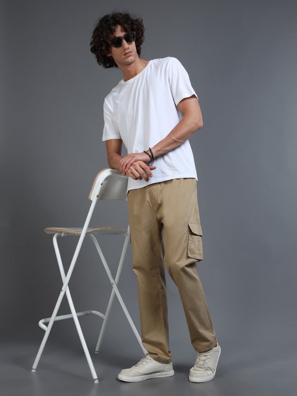 Men's Beige Rear Cargo Trousers