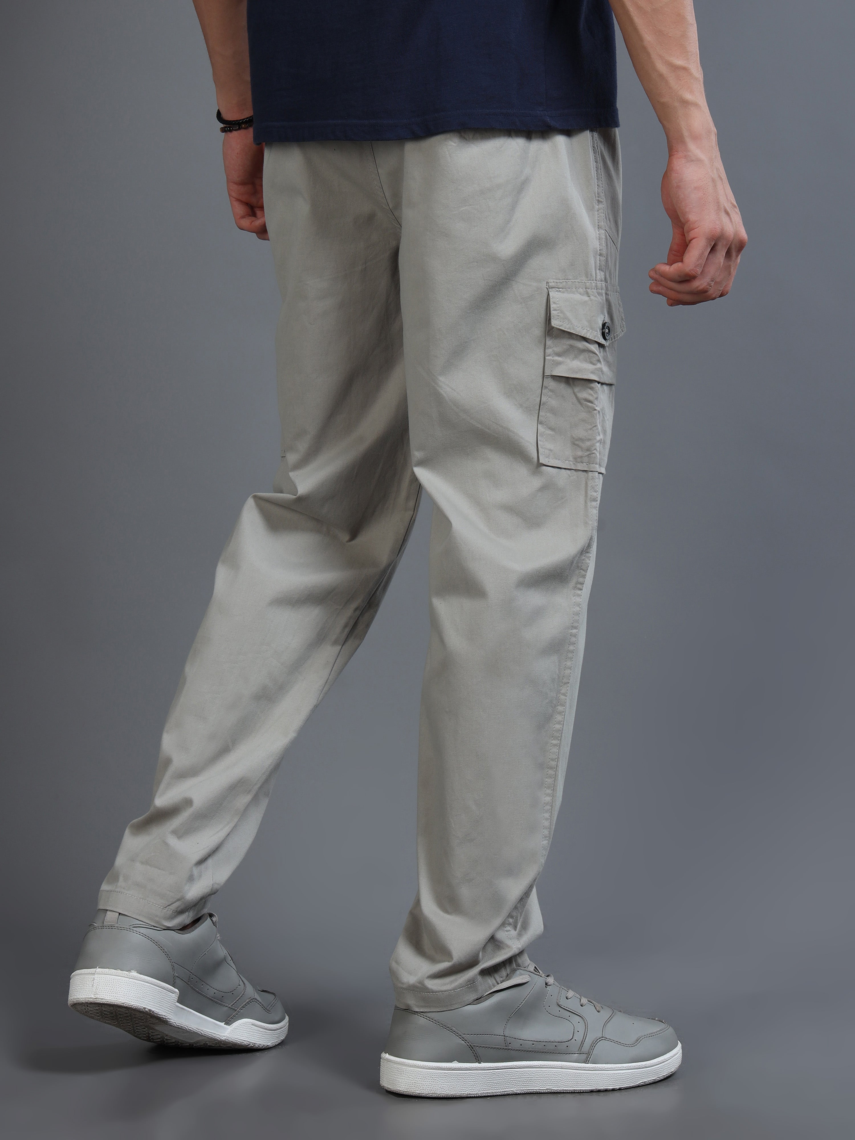 Men Slim Fit Grey Cargo Trousers