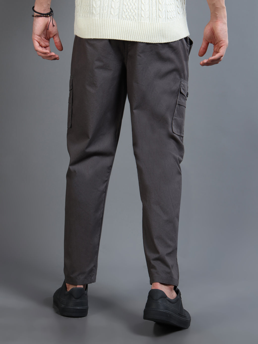 Men Slim Fit Charcol Gray Cargo Trousers