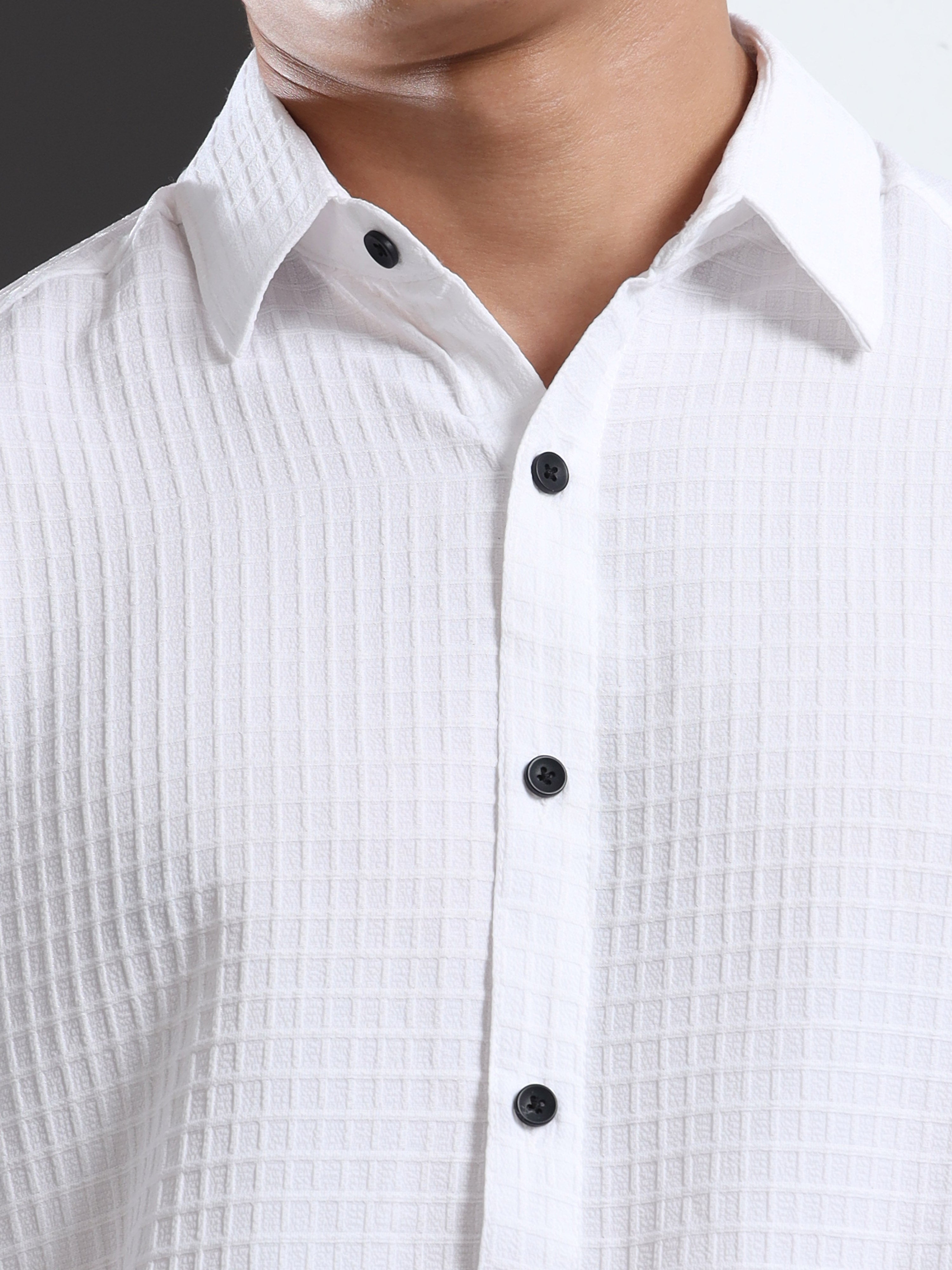 Men’s White Textured Grid Casual Shirt