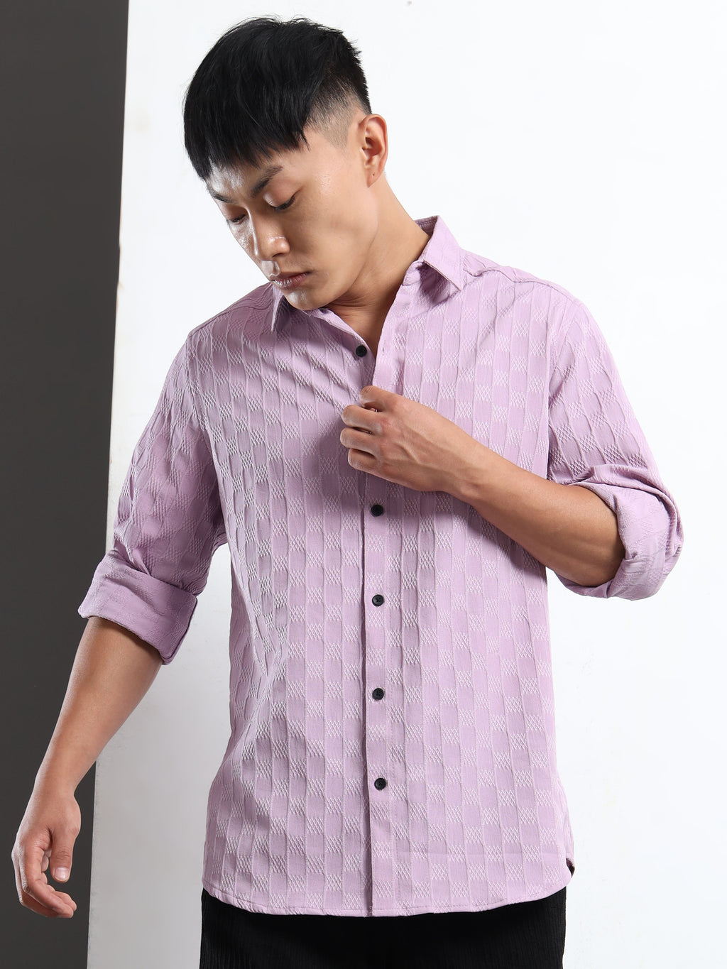 Men’s Lavender Textured Check Casual Shirt