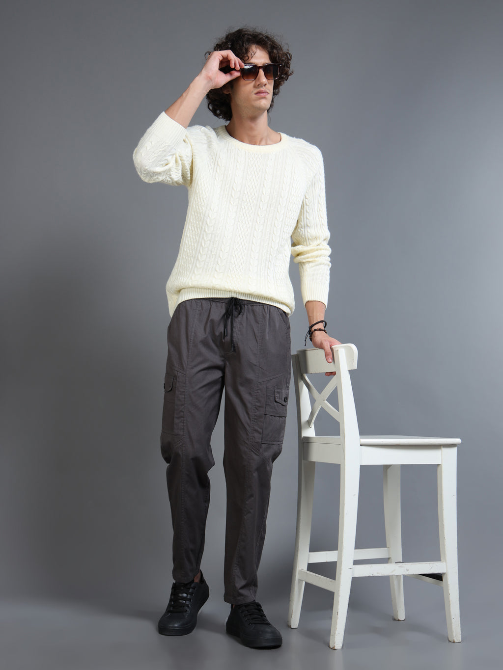 Men Slim Fit Charcol Gray Cargo Trousers