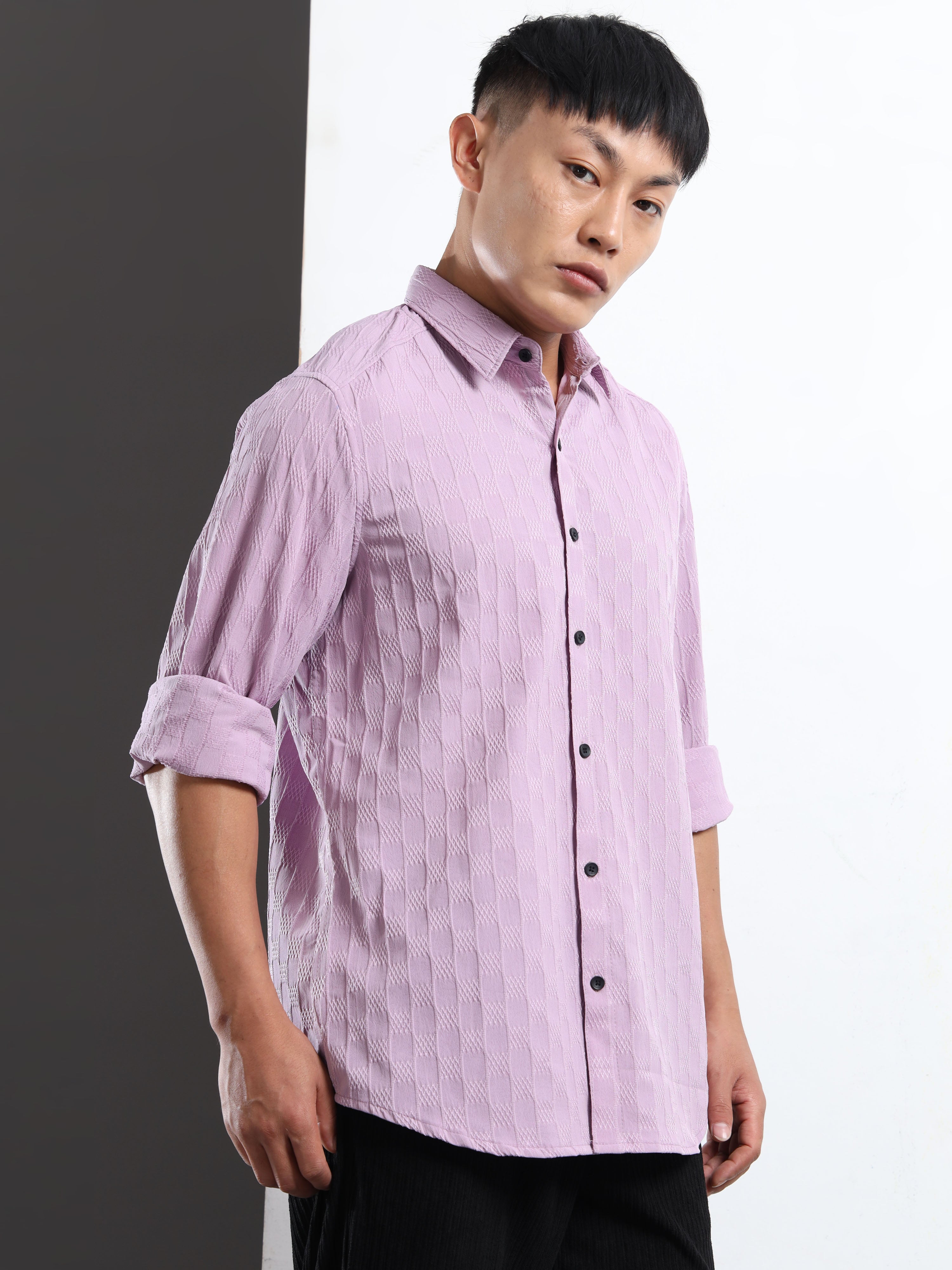 Men’s Lavender Textured Check Casual Shirt