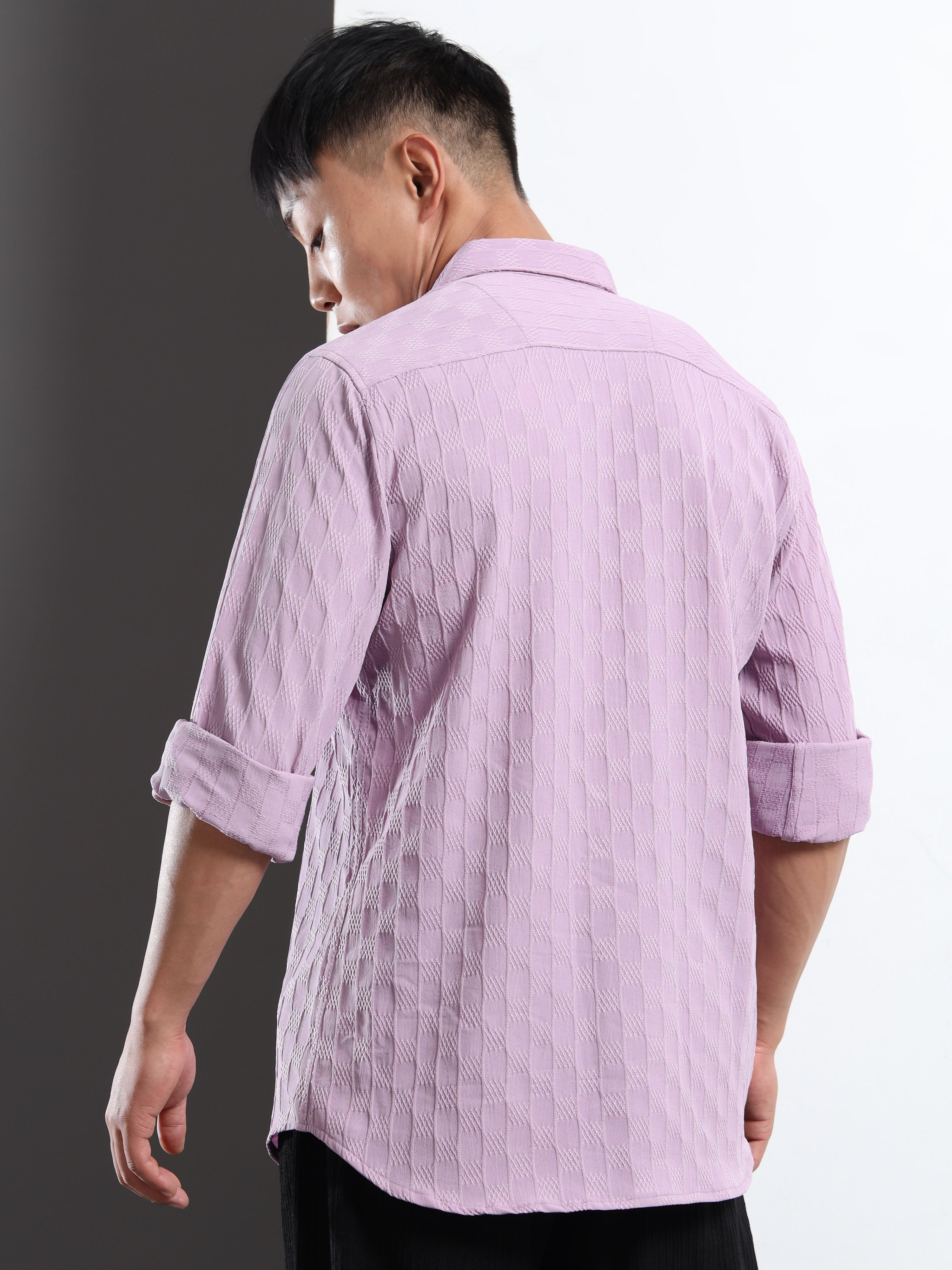 Men’s Lavender Textured Check Casual Shirt