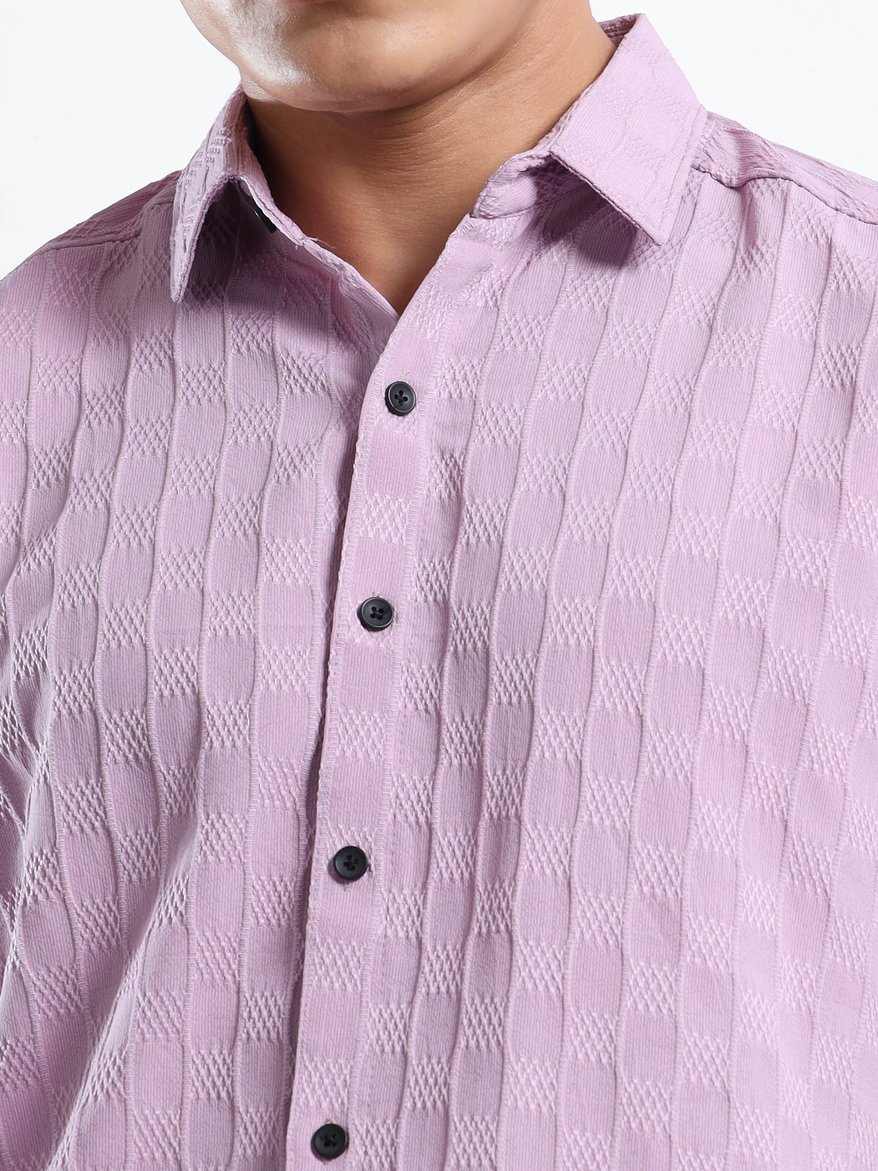 Men’s Lavender Textured Check Casual Shirt