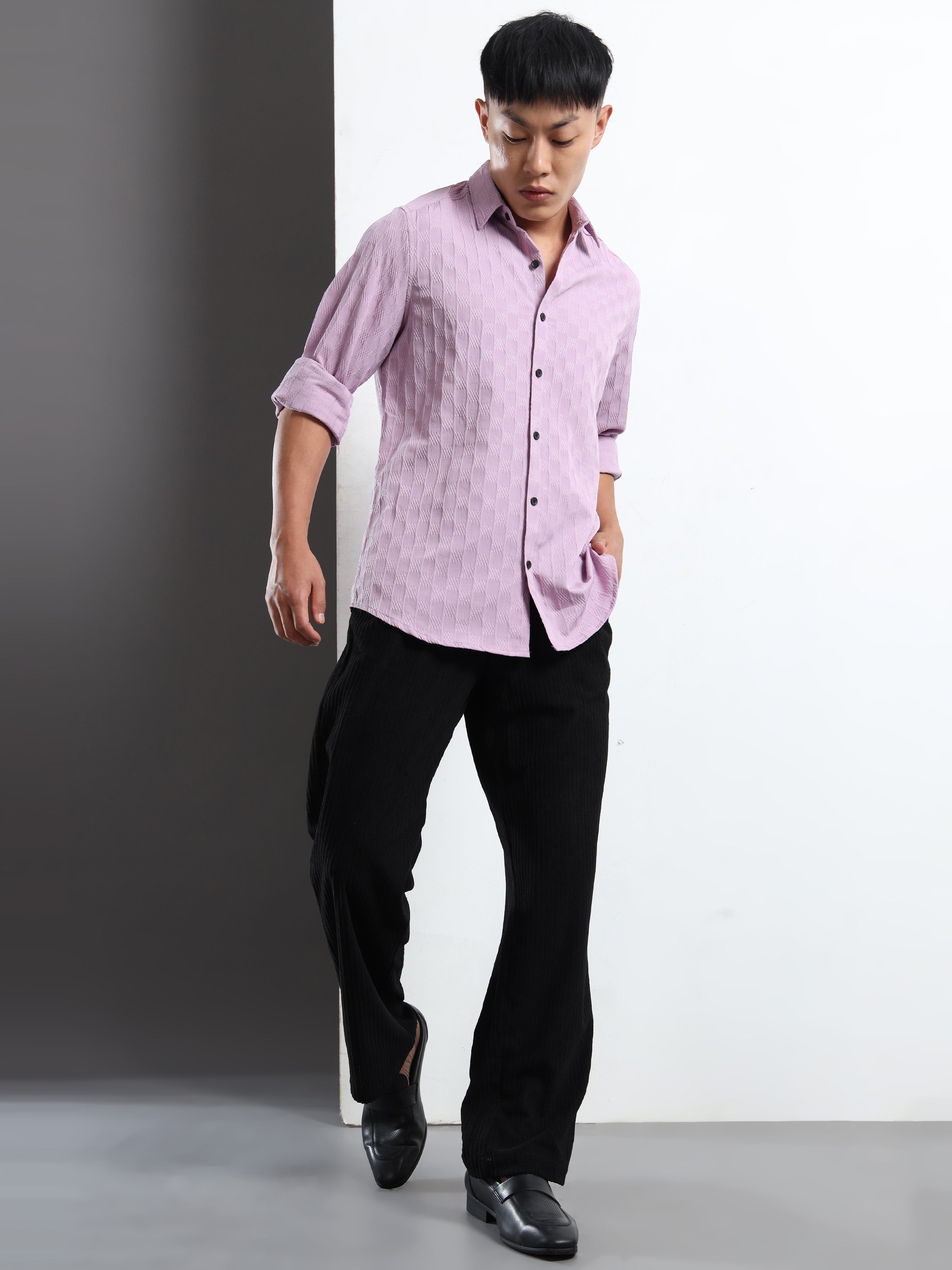 Men’s Lavender Textured Check Casual Shirt