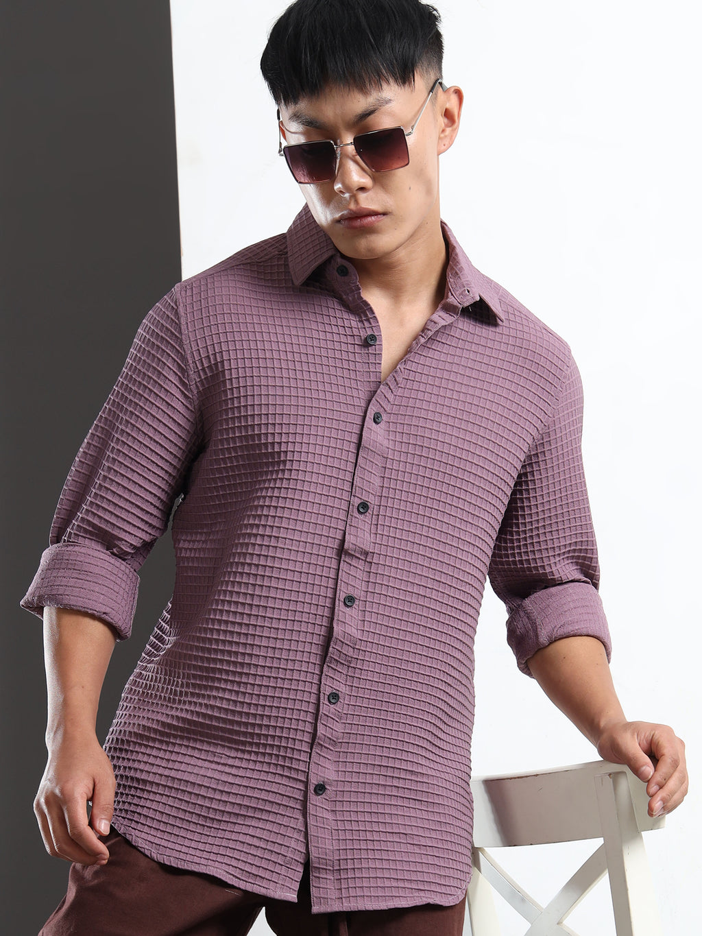 Men’s Purple Textured Grid Casual Shirt