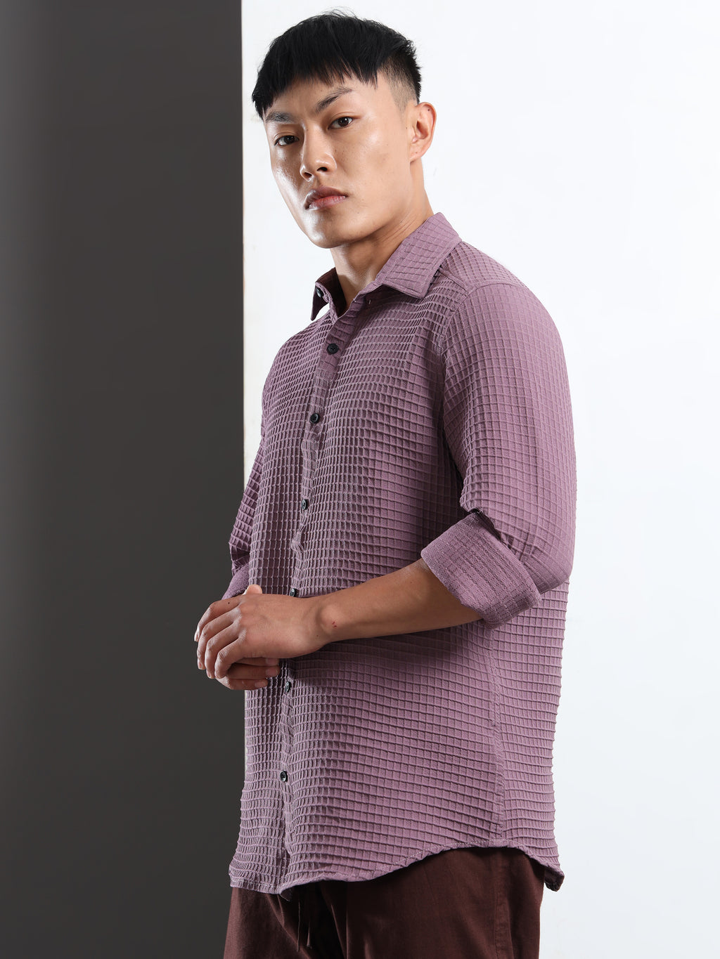 Men’s Purple Textured Grid Casual Shirt