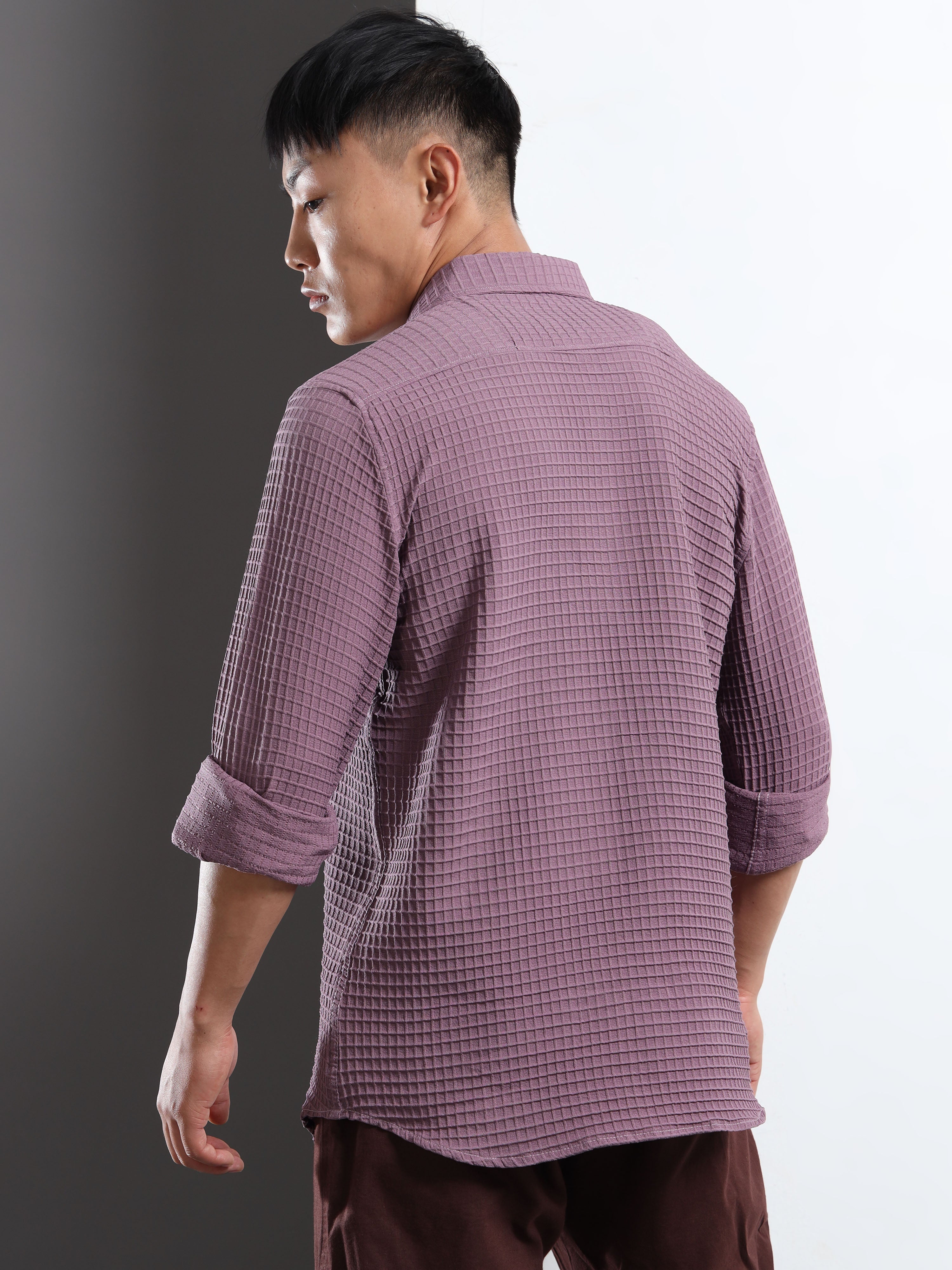 Men’s Purple Textured Grid Casual Shirt