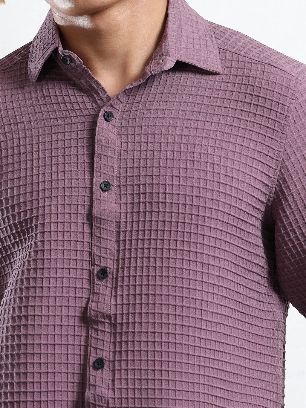Men’s Purple Textured Grid Casual Shirt