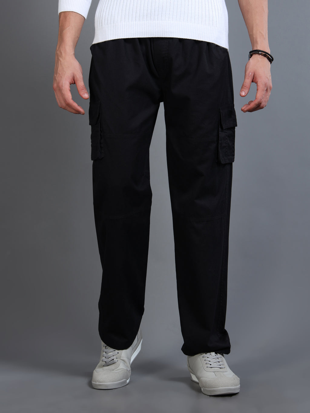 Men's Black Straight-Leg Cargo Pants