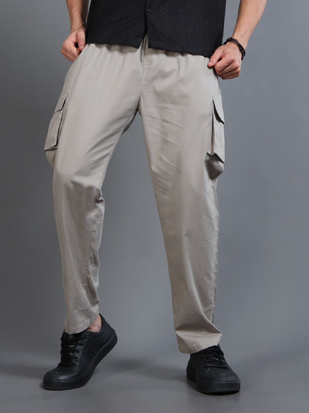 Men's Grey Rear Cargo Trousers